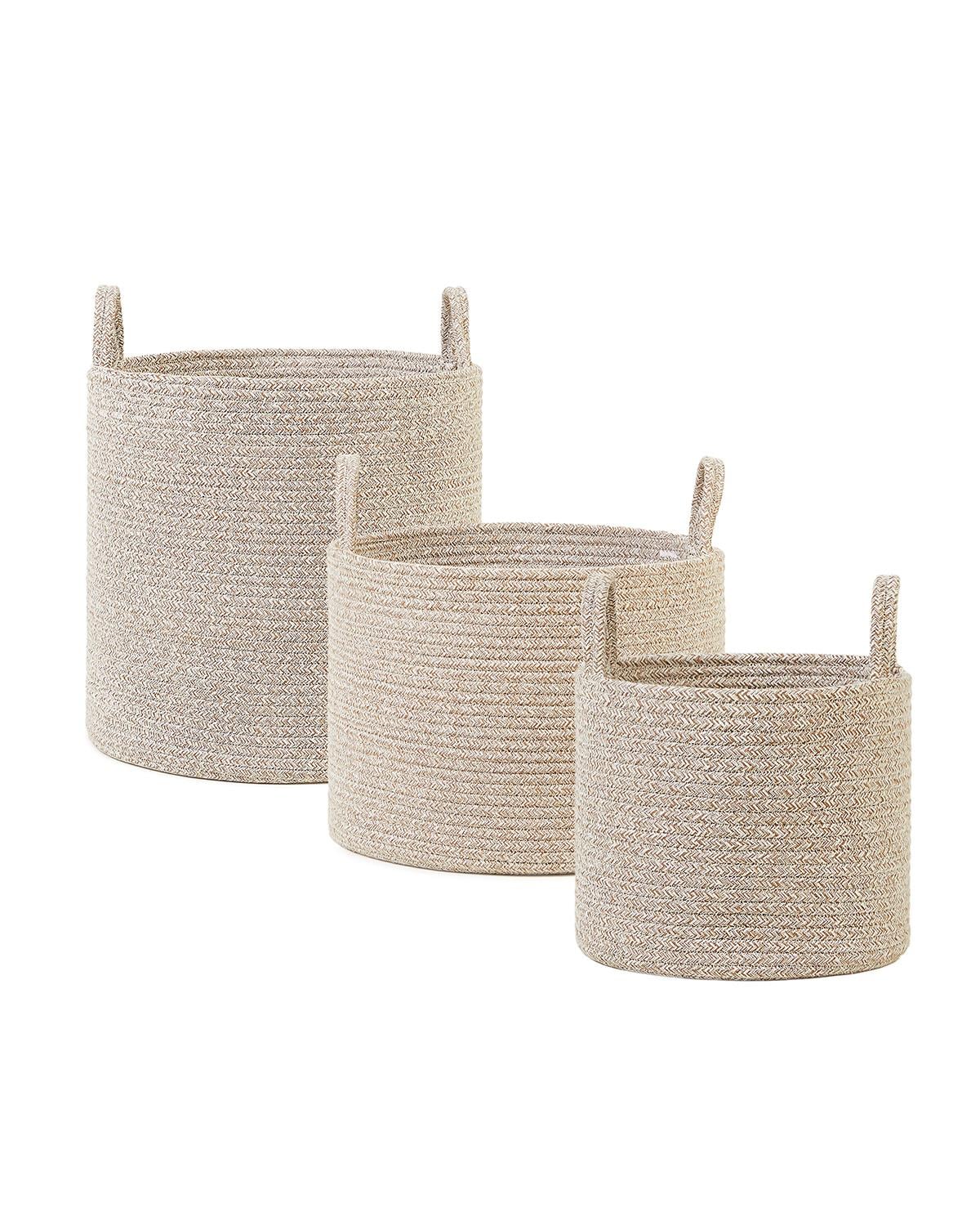 3lü Bej Kırçıllı Pamuklu Halat Sepet Set 26 x 22 / 35 x 27 / 40 x 40 cm