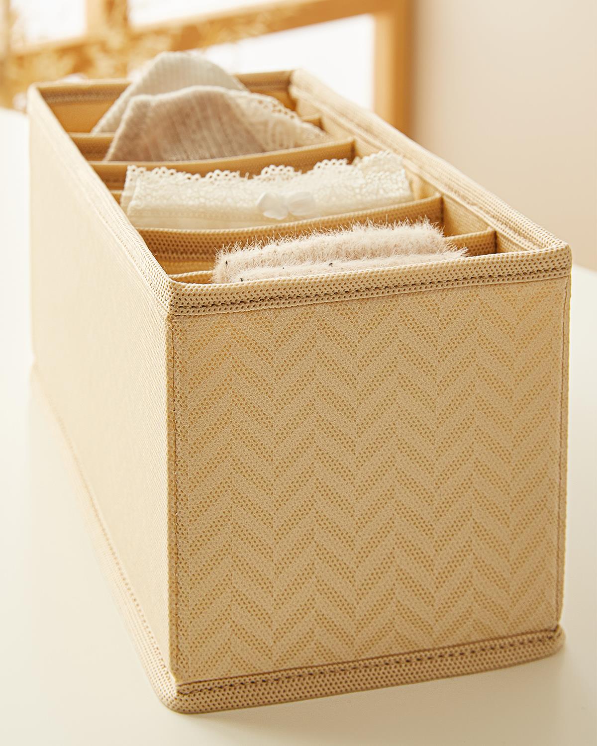 3lü Bölmeli Bej Balıksırtı Çekmece İçi Düzenleyici Kutu Set 13 x 28 x 13 cm
