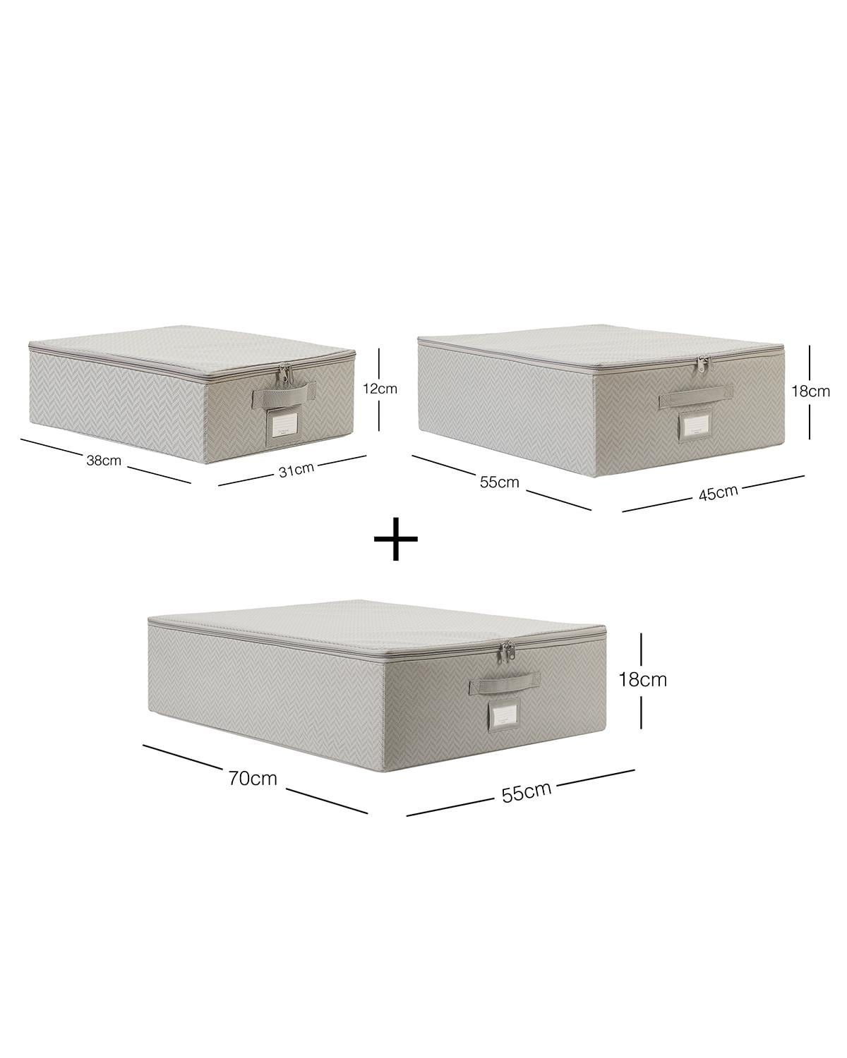 3lü Gri Balıksırtı Destekli Hurç Set 31 x 38 x 12 + 45 x 55 x 18 + 55 x 70 x 18 cm