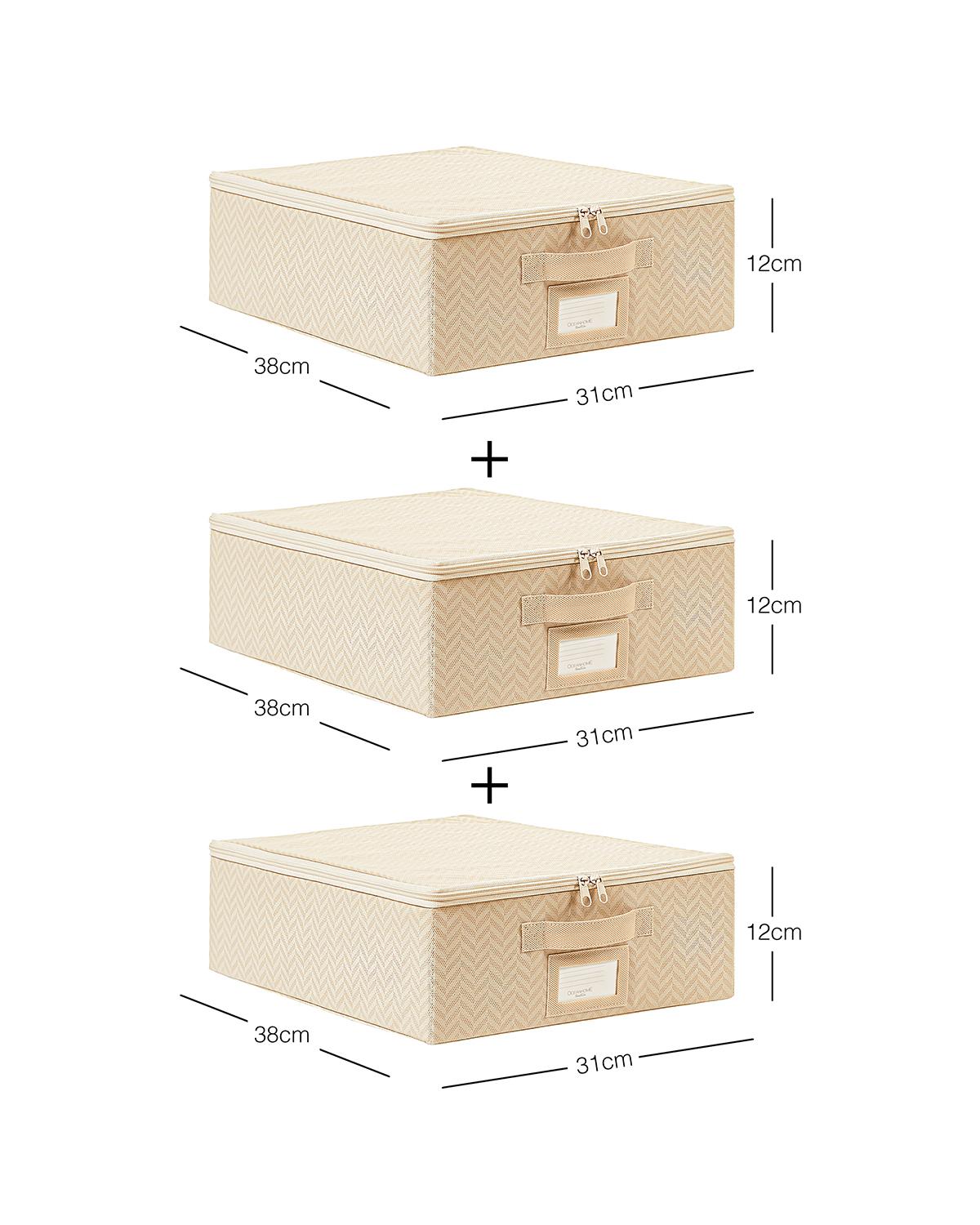 3lü Küçük Boy Bej Balıksırtı Destekli Hurç Set 31 x 38 x 12 cm