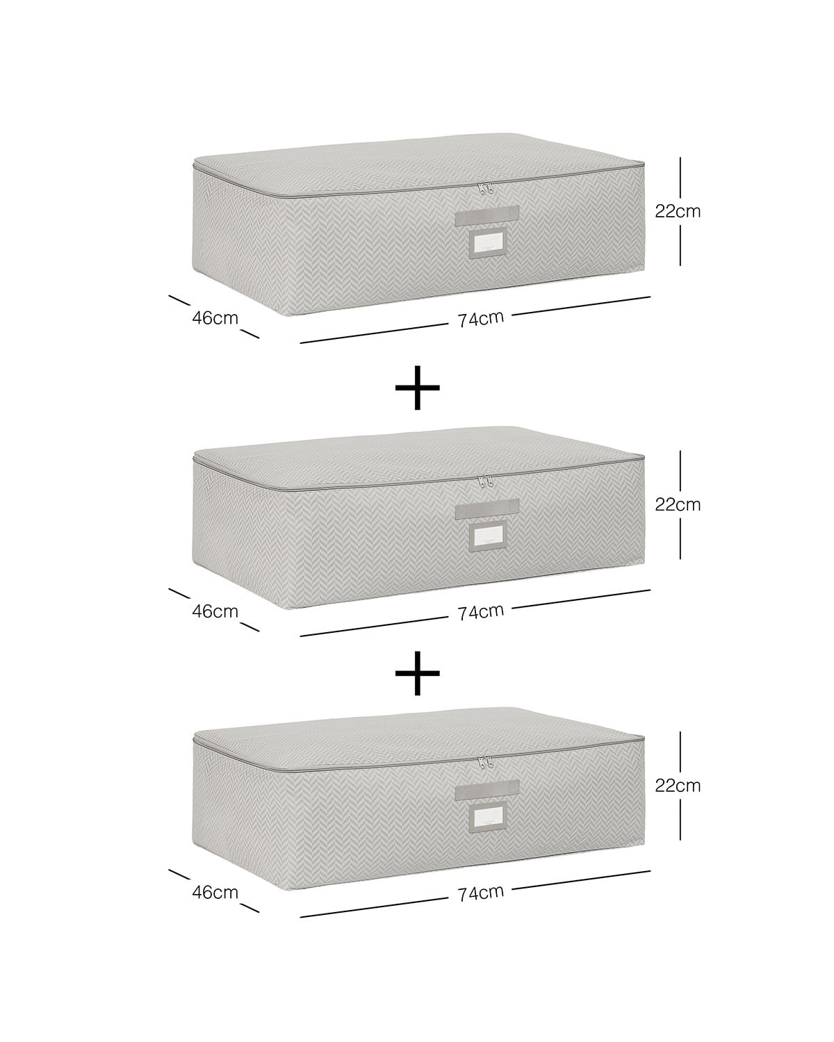 3lü Mega Boy Gri Balıksırtı Baza Altı Hurç Set 74 x 46 x 22 cm