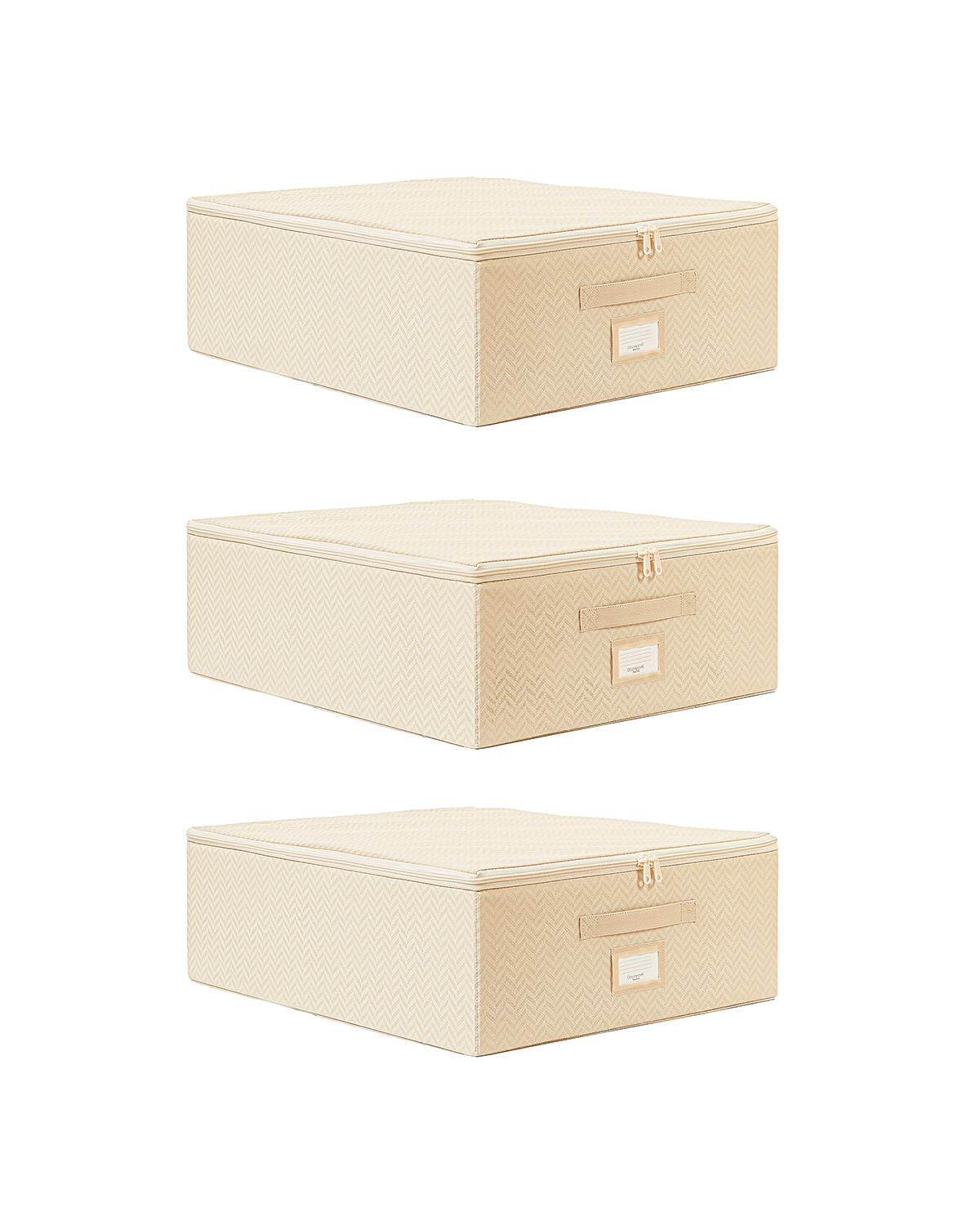 3lü Orta Boy Bej Balıksırtı Destekli Hurç Set 45 x 55 x 18 cm
