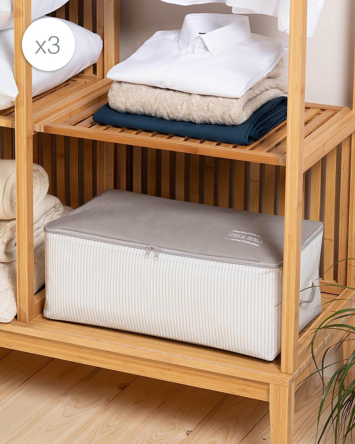 3lü Orta Boy Gri Çizgili Stuff & Things Hurç Set 52 x 28 x 21 cm