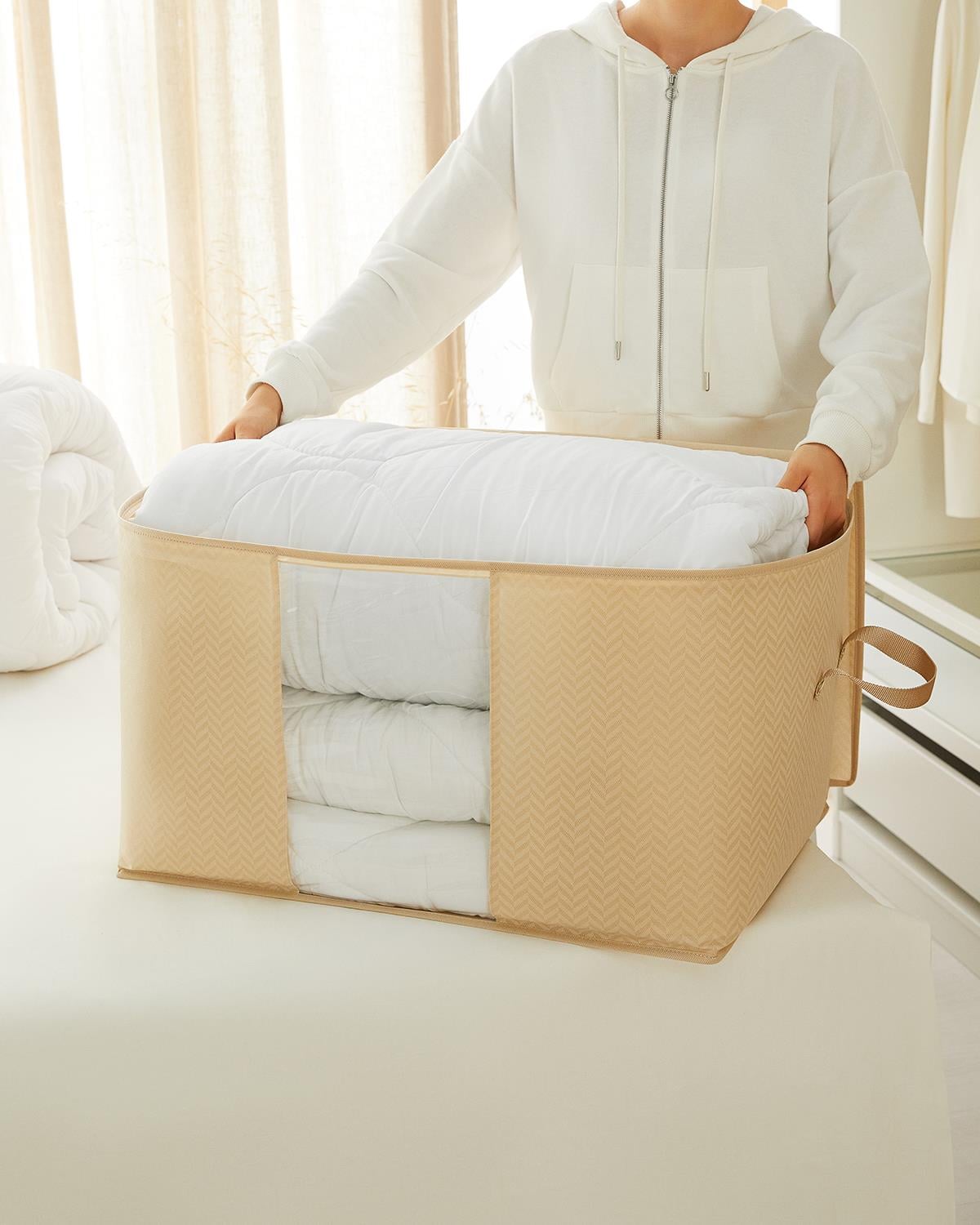 3lü Pvc Pencereli Bej Balıksırtı Hurç Set 1 Adet 60 x 43 x 35 / 2 Adet 45 x 40 x 30 cm 