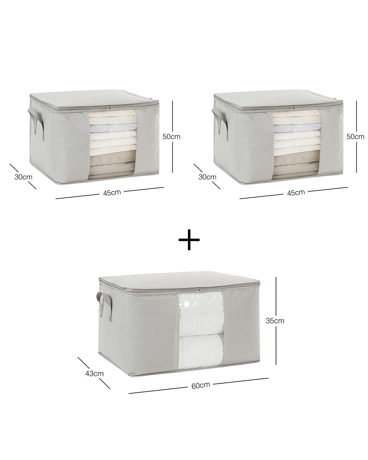 3lü Pvc Pencereli Gri Balıksırtı Hurç Set 1 Adet 60 x 43 x 35 / 2 Adet 45 x 40 x 30 cm