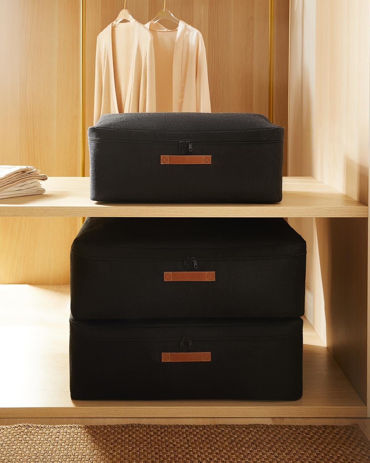 3lü Siyah Renk Jüt Baza Altı Hurç Set 1 Adet 52 x 28 x 21 / 2 Adet 62 x 46 x 22 cm