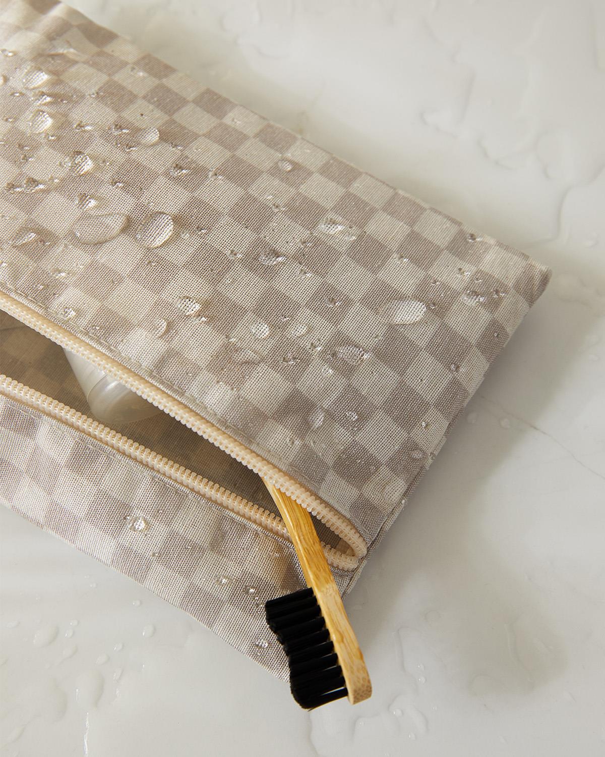 3lü Su Geçirmez Pvc Astarlı Gri Dama Desen Islak Kuru Çantası 20 x 13 / 24 x 20 / 30 x 24 cm