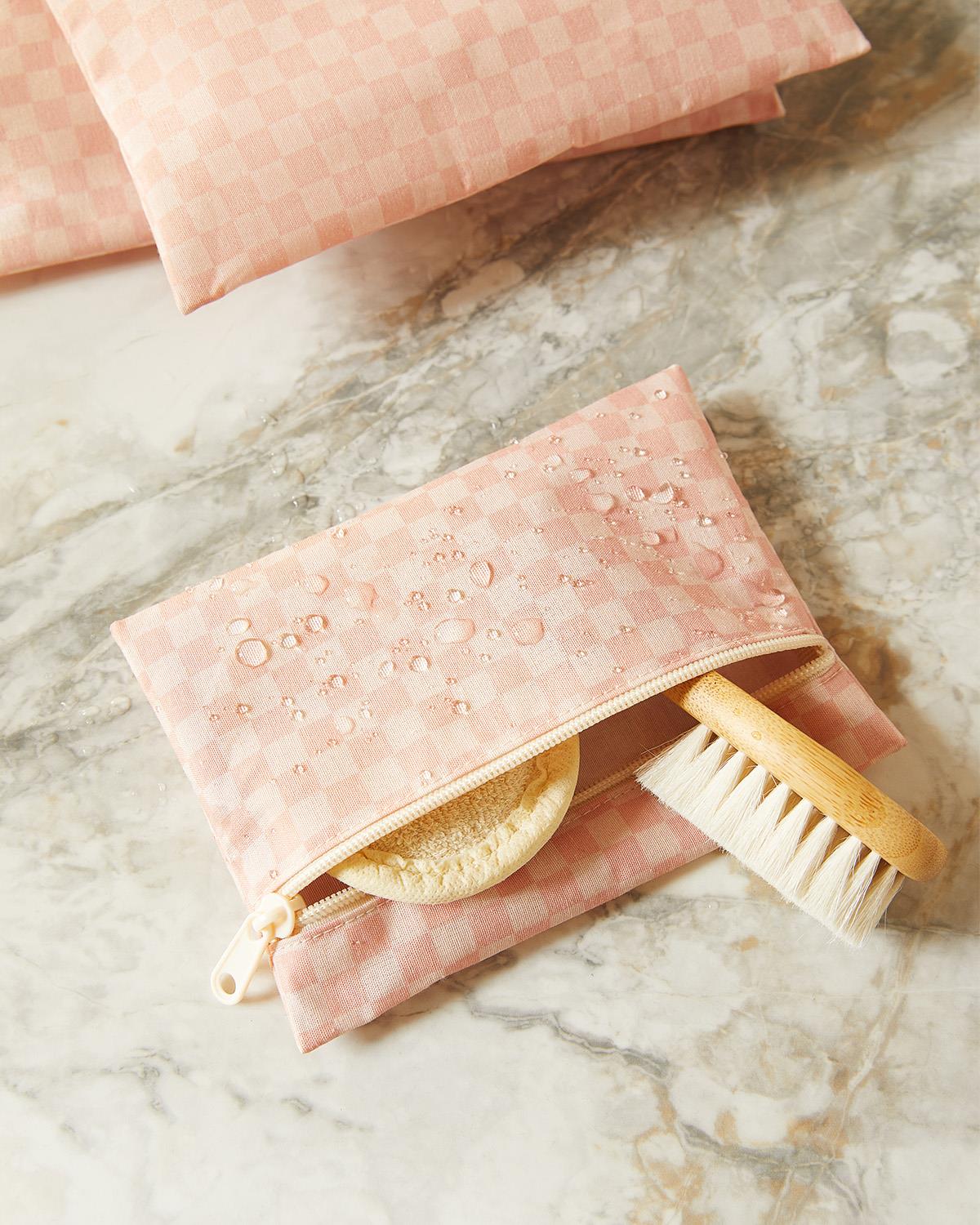 3lü Su Geçirmez Pvc Astarlı Pembe Dama Desen Islak Kuru Çantası 20 x 13 / 24 x 20 / 30 x 24 cm