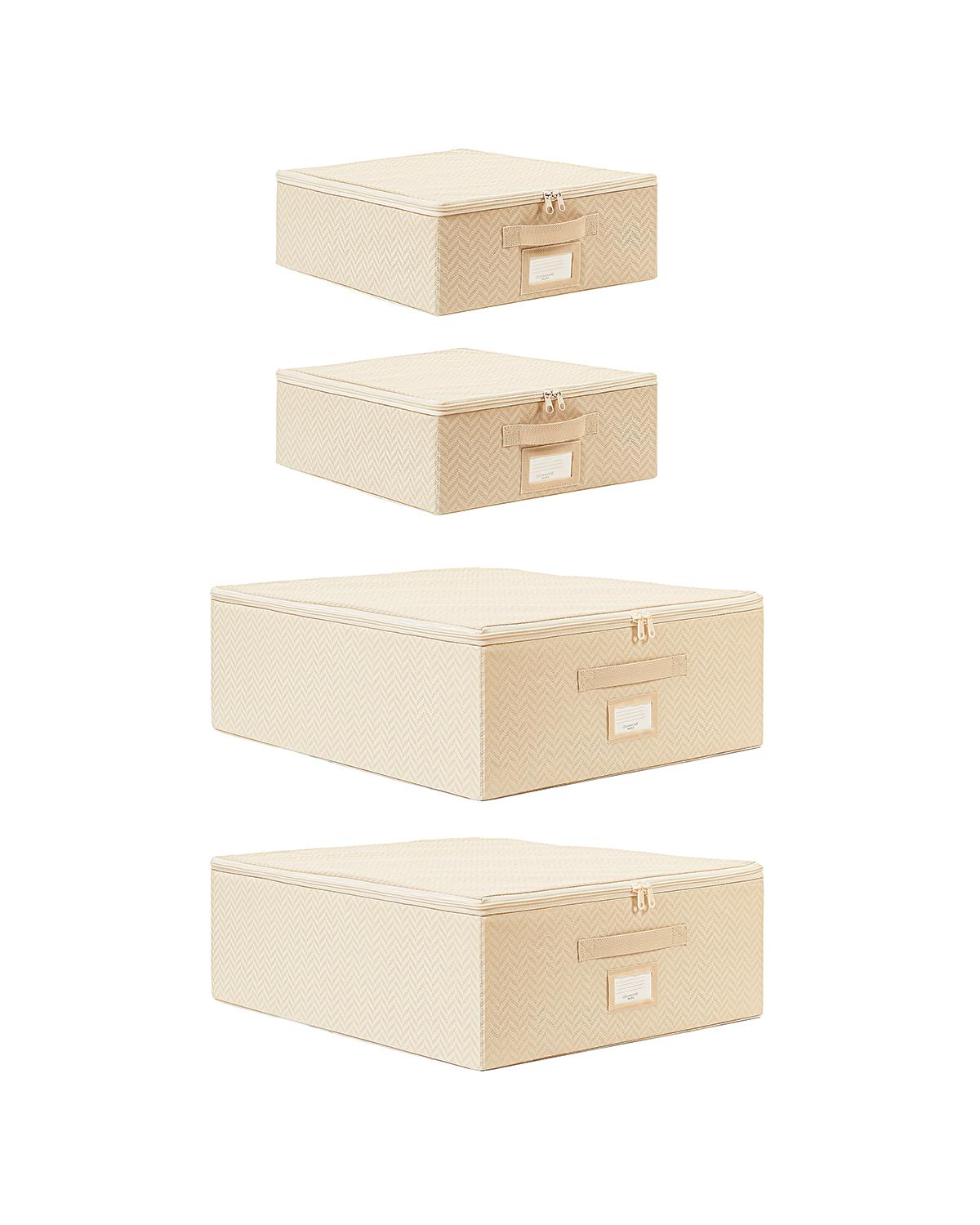 4lü Bej Balıksırtı Destekli Hurç Set 2 Adet 31 x 38 x 12 + 45 x 55 x 18 cm