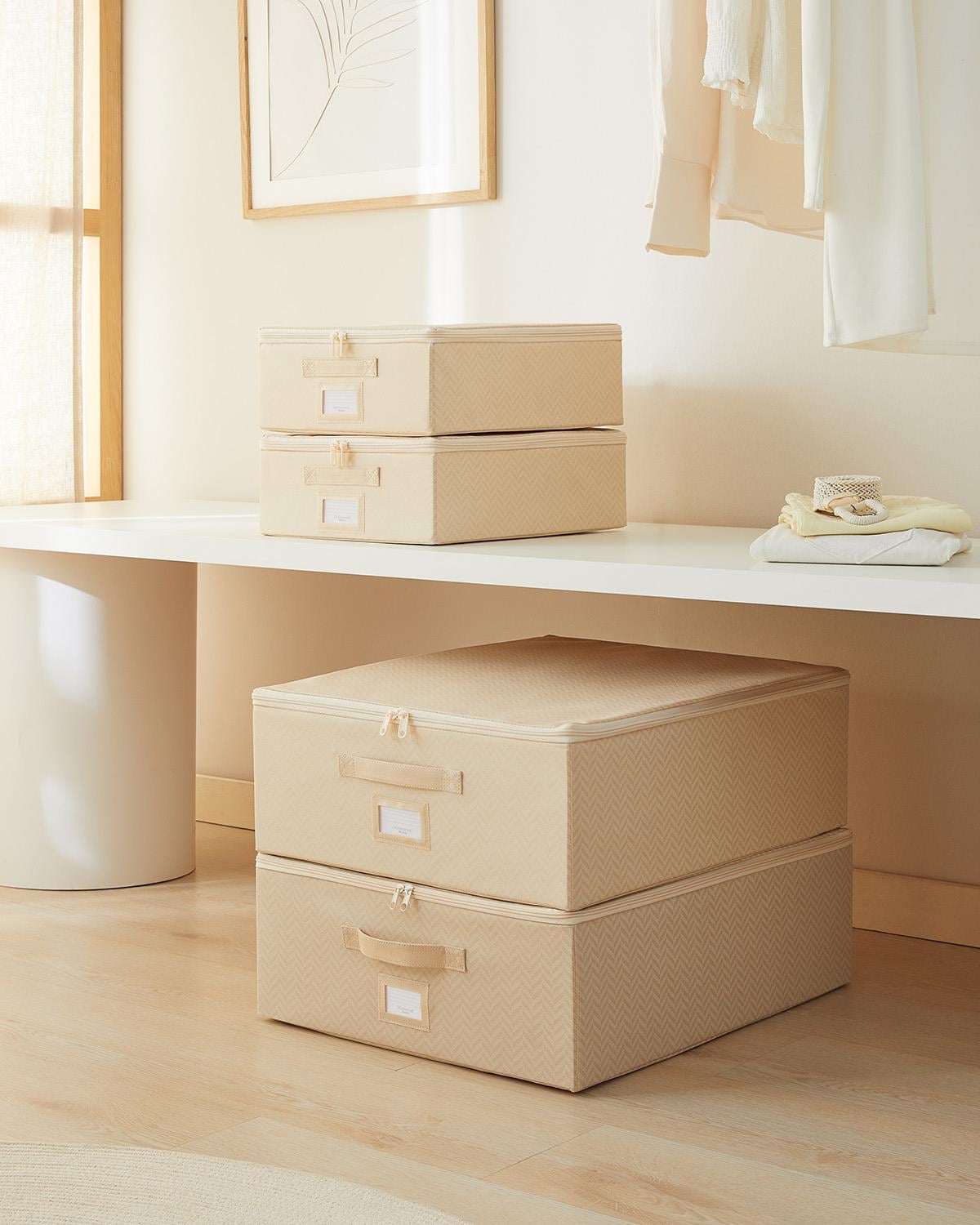 4lü Bej Balıksırtı Destekli Hurç Set 2 Adet 31 x 38 x 12 + 45 x 55 x 18 cm