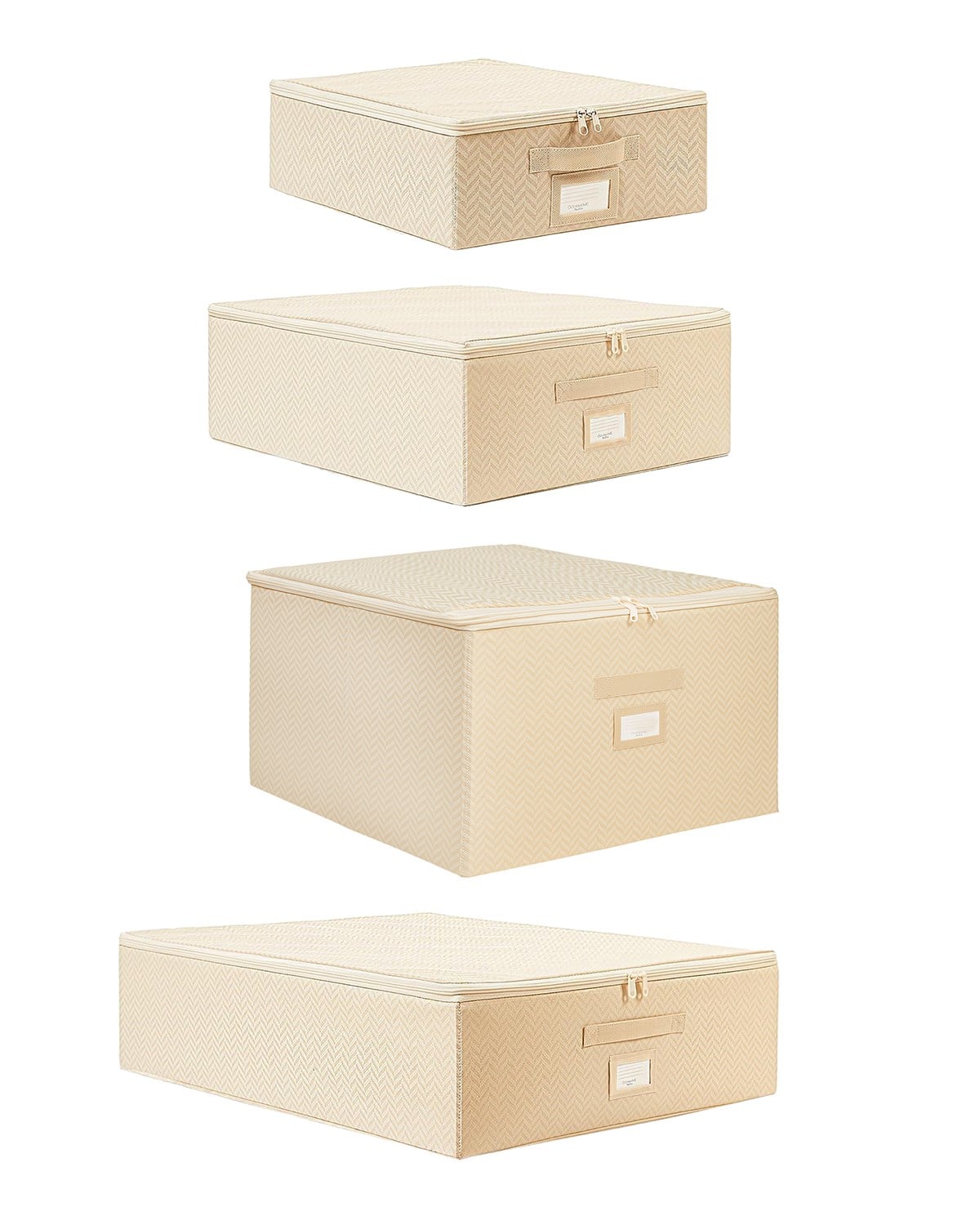 4lü Bej Balıksırtı Destekli Kutu Hurç Set 31 x 38 x 12 + 45 x 55 x 18 + 55 x 70 x 18 + 48 x 40 x 30 cm