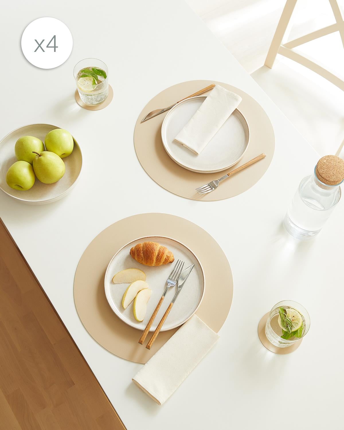 4lü Bej/Taş Renk Suni Deri Amerikan Servis Set Ø 36 cm