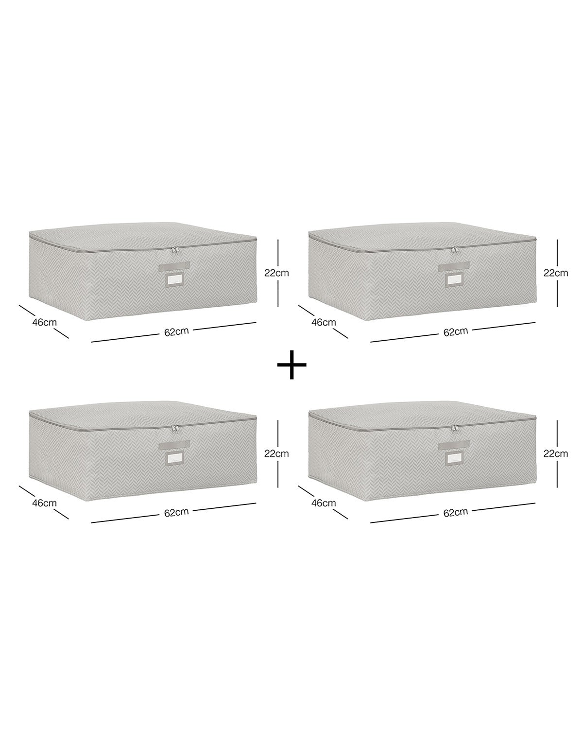 4lü Büyük Boy Gri Balıksırtı Baza Altı Hurç Set 62 x 46 x 22 cm