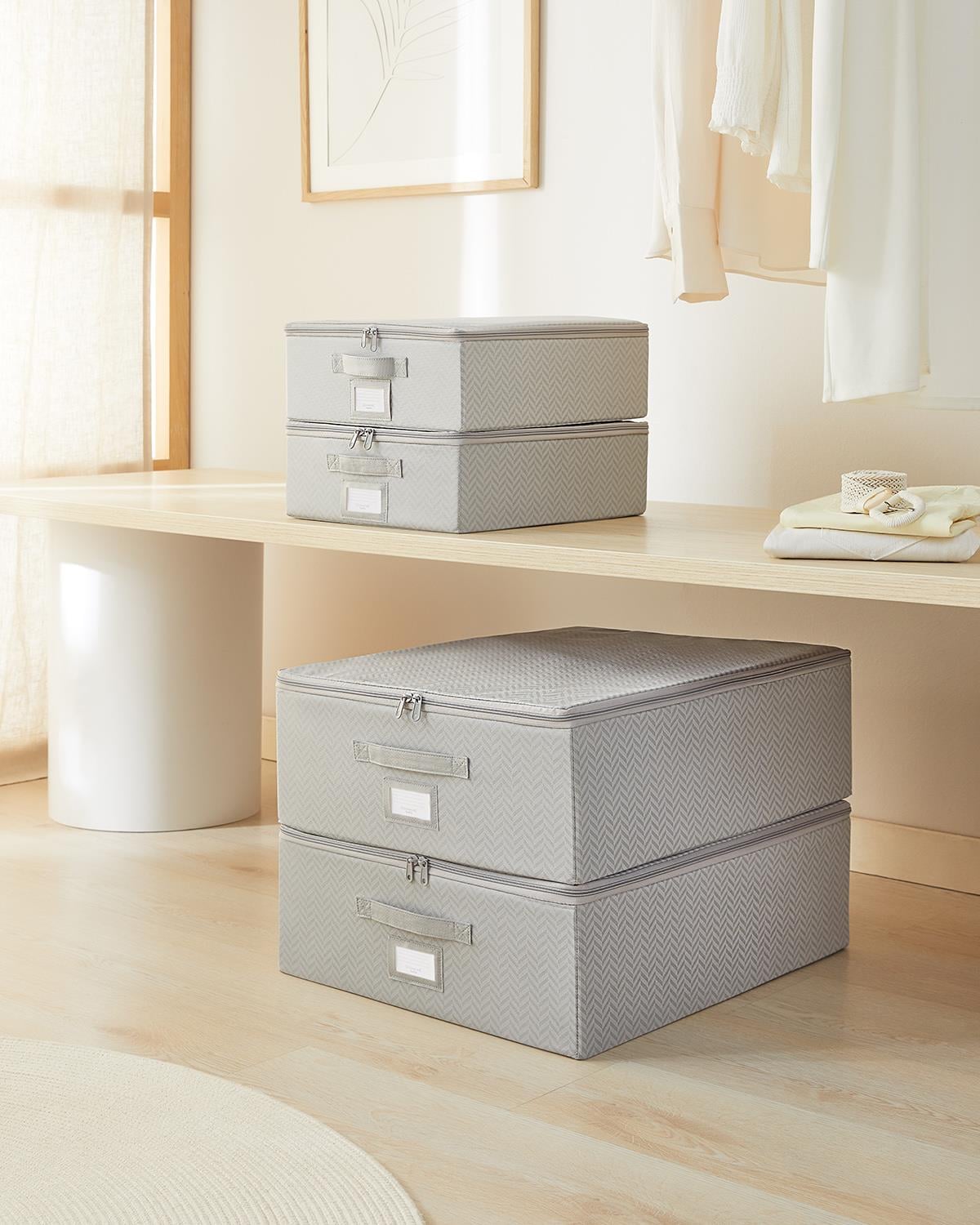 4lü Gri Balıksırtı Destekli Hurç Set 2 Adet 31 x 38 x 12 + 45 x 55 x 18 cm