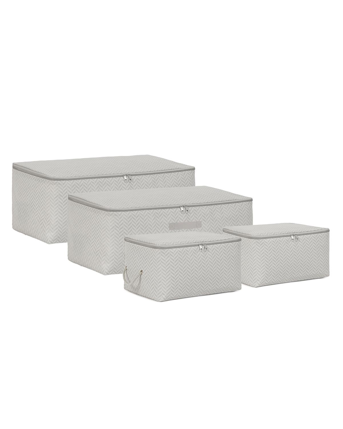 4lü Gri Balıksırtı Hurç Set 2 Adet 30 x 22 x 18 / 2 Adet 52 x 28 x 21 cm