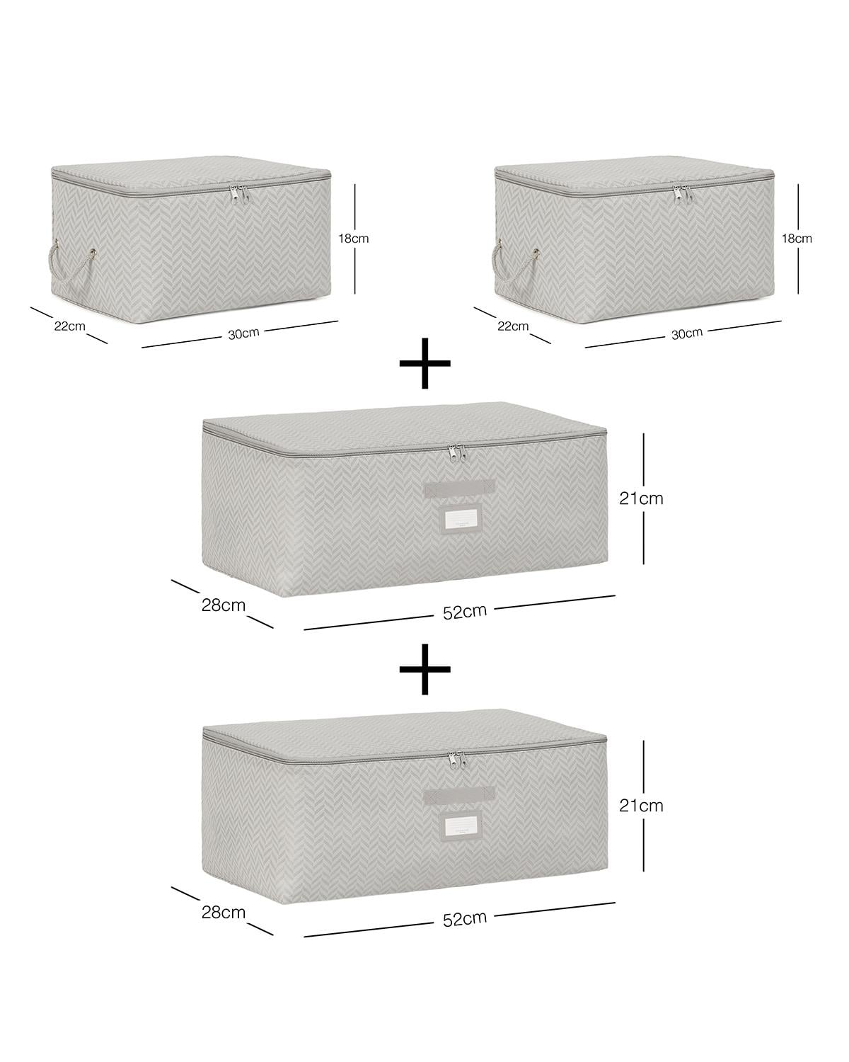 4lü Gri Balıksırtı Hurç Set 2 Adet 30 x 22 x 18 / 2 Adet 52 x 28 x 21 cm