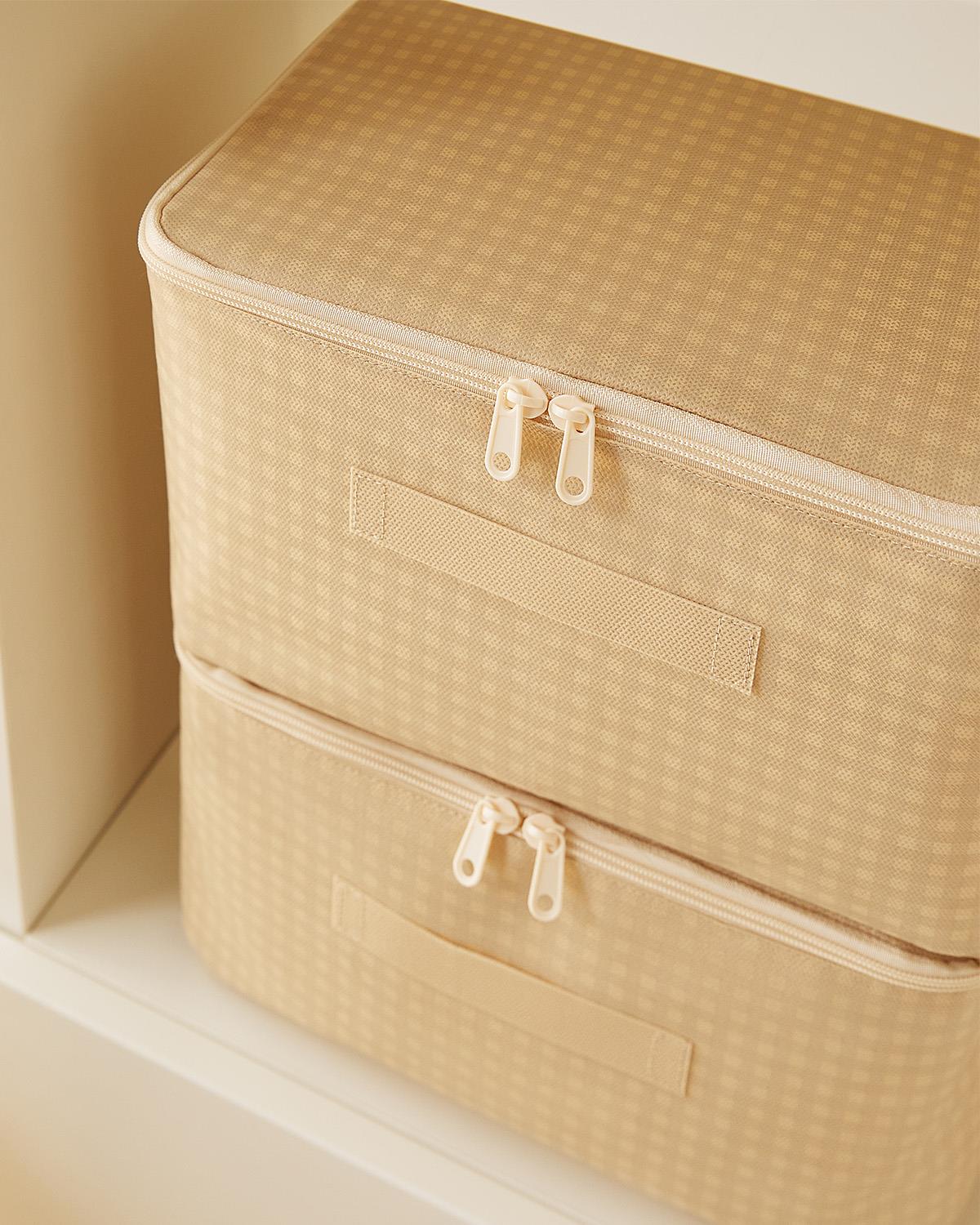 4lü Küçük Boy Bej Pötikare Hurç Set 30 x 22 x 18 cm