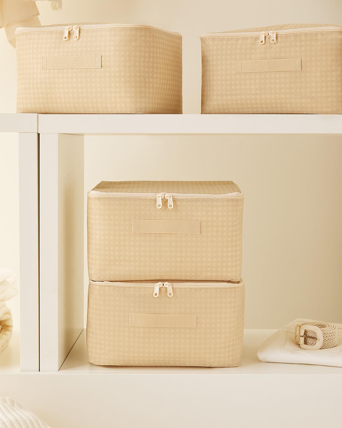 4lü Küçük Boy Bej Pötikare Hurç Set 30 x 22 x 18 cm