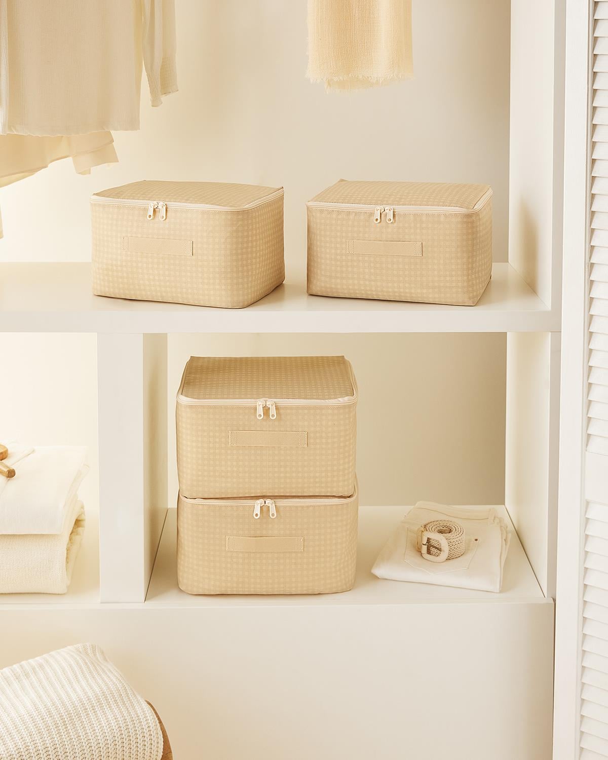 4lü Küçük Boy Bej Pötikare Hurç Set 30 x 22 x 18 cm