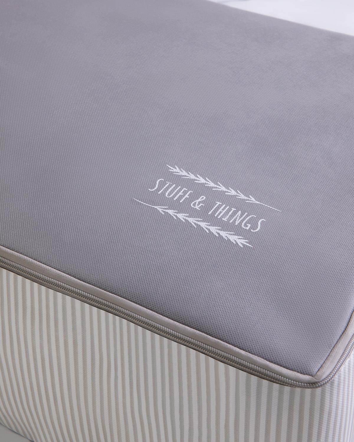 4lü Mega Boy Gri Çizgili Stuff & Things Baza Altı Hurç Set 74 x 46 x 22 cm