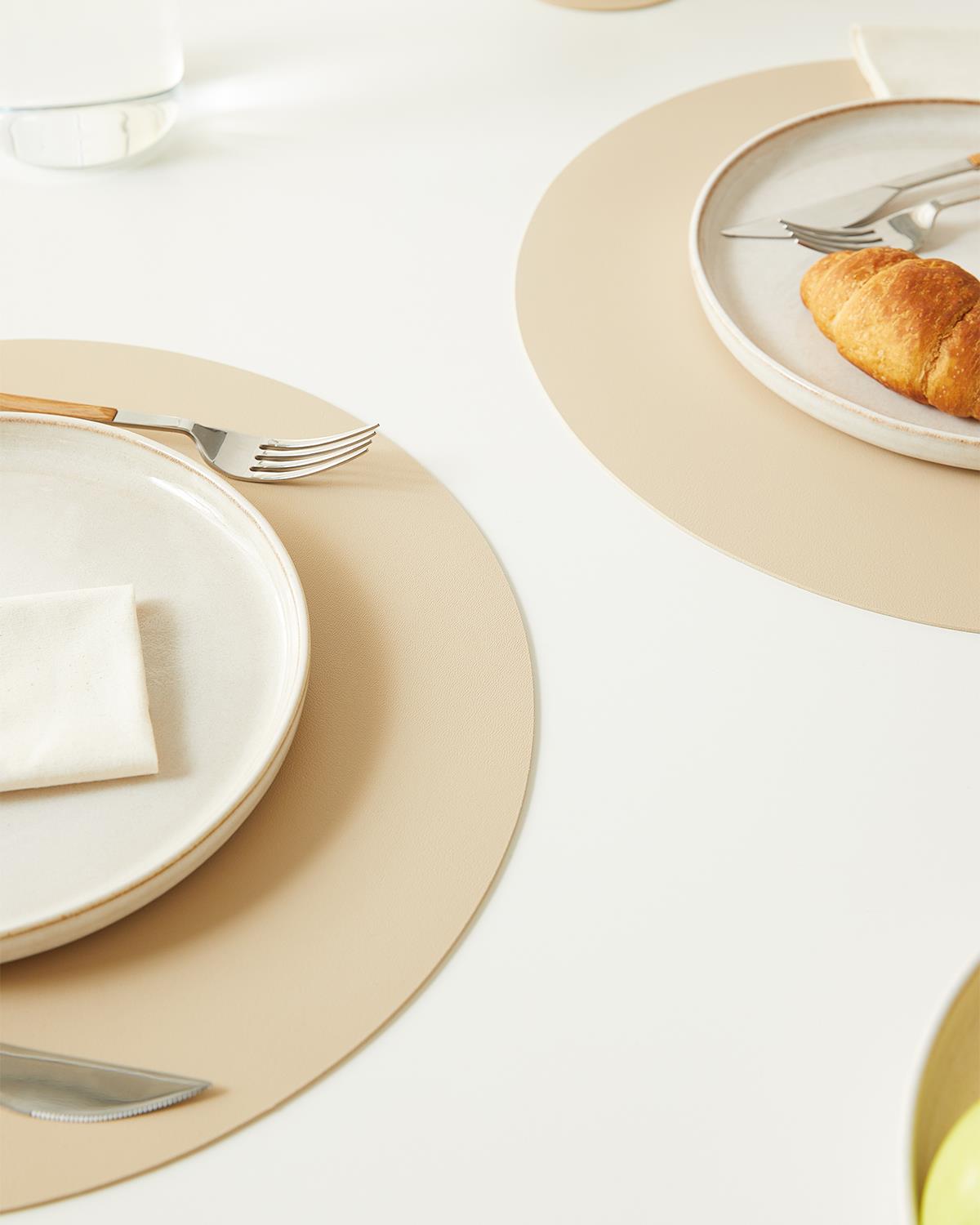 2li Bej/Taş Renk Suni Deri Amerikan Servis Ø 36 cm