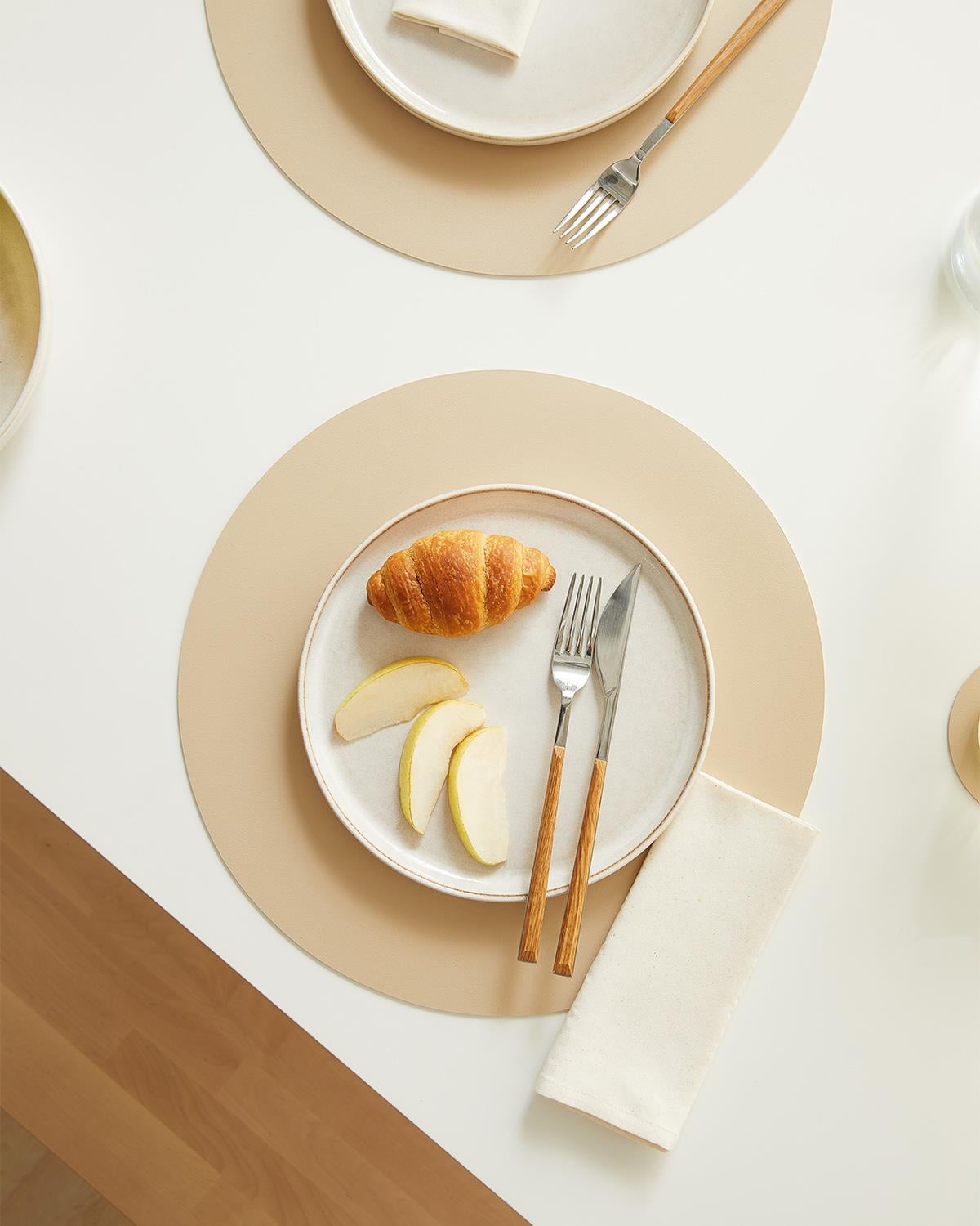 6lı Bej/Taş Renk Suni Deri Amerikan Servis Set Ø 36 cm