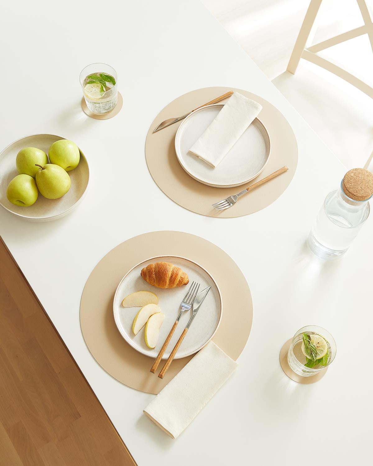 2li Bej/Taş Renk Suni Deri Amerikan Servis Ø 36 cm