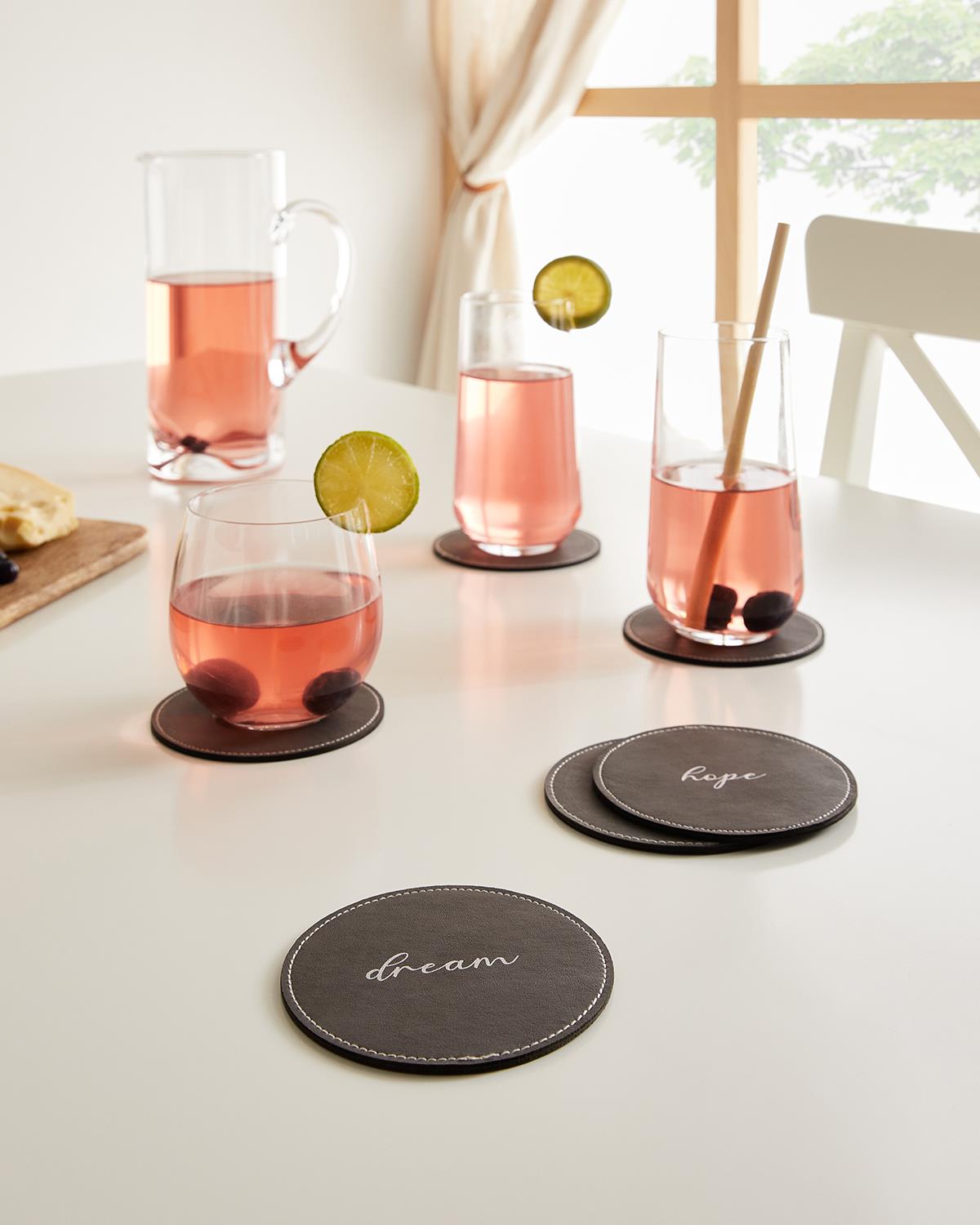 6li Gri Renk Deri Bardak Altlığı Ø 10 cm