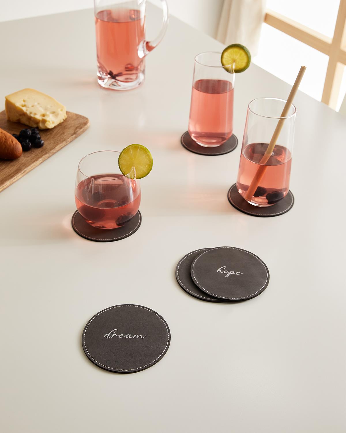 6li Gri Renk Deri Bardak Altlığı Ø 10 cm