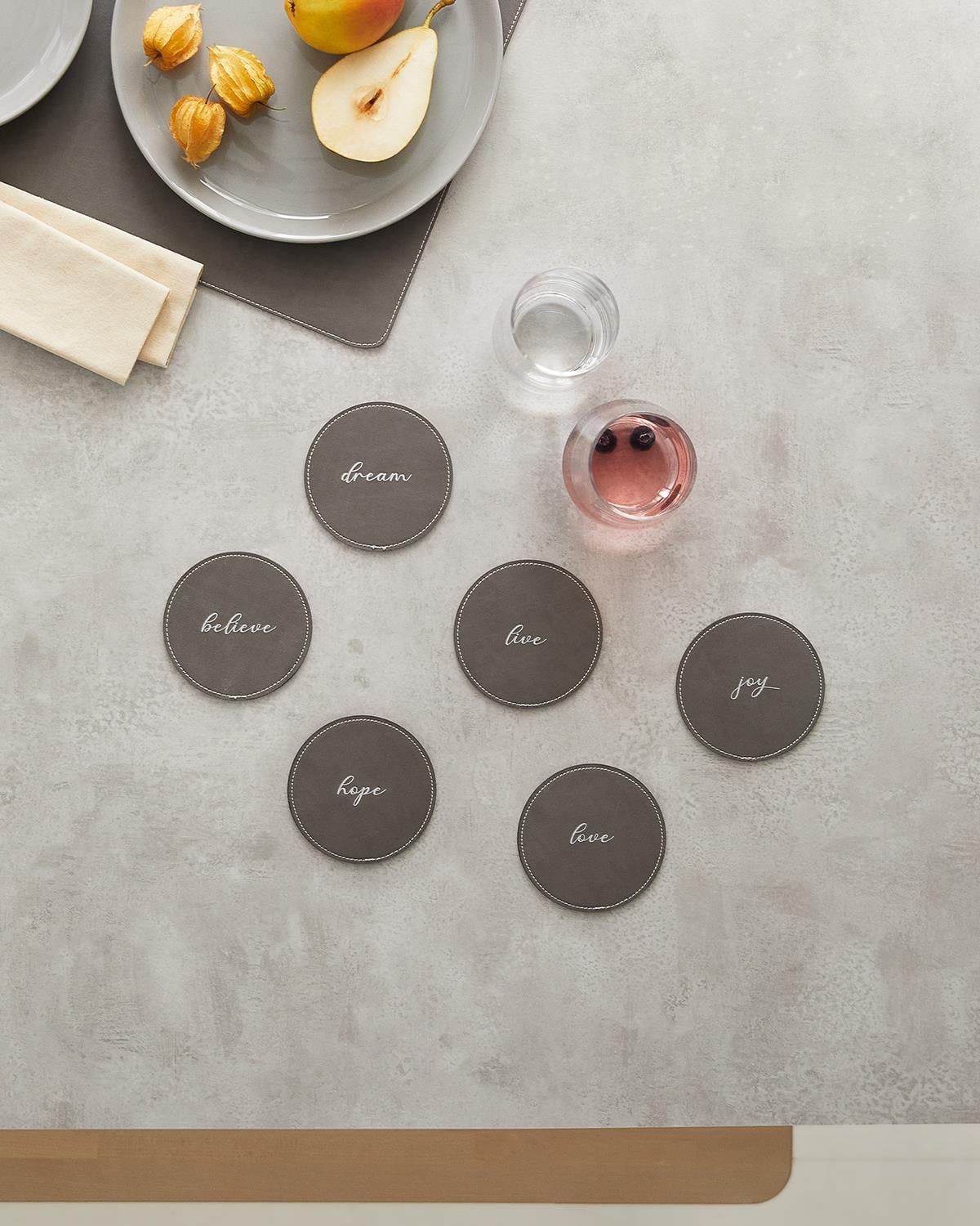 6li Gri Renk Deri Bardak Altlığı Ø 10 cm