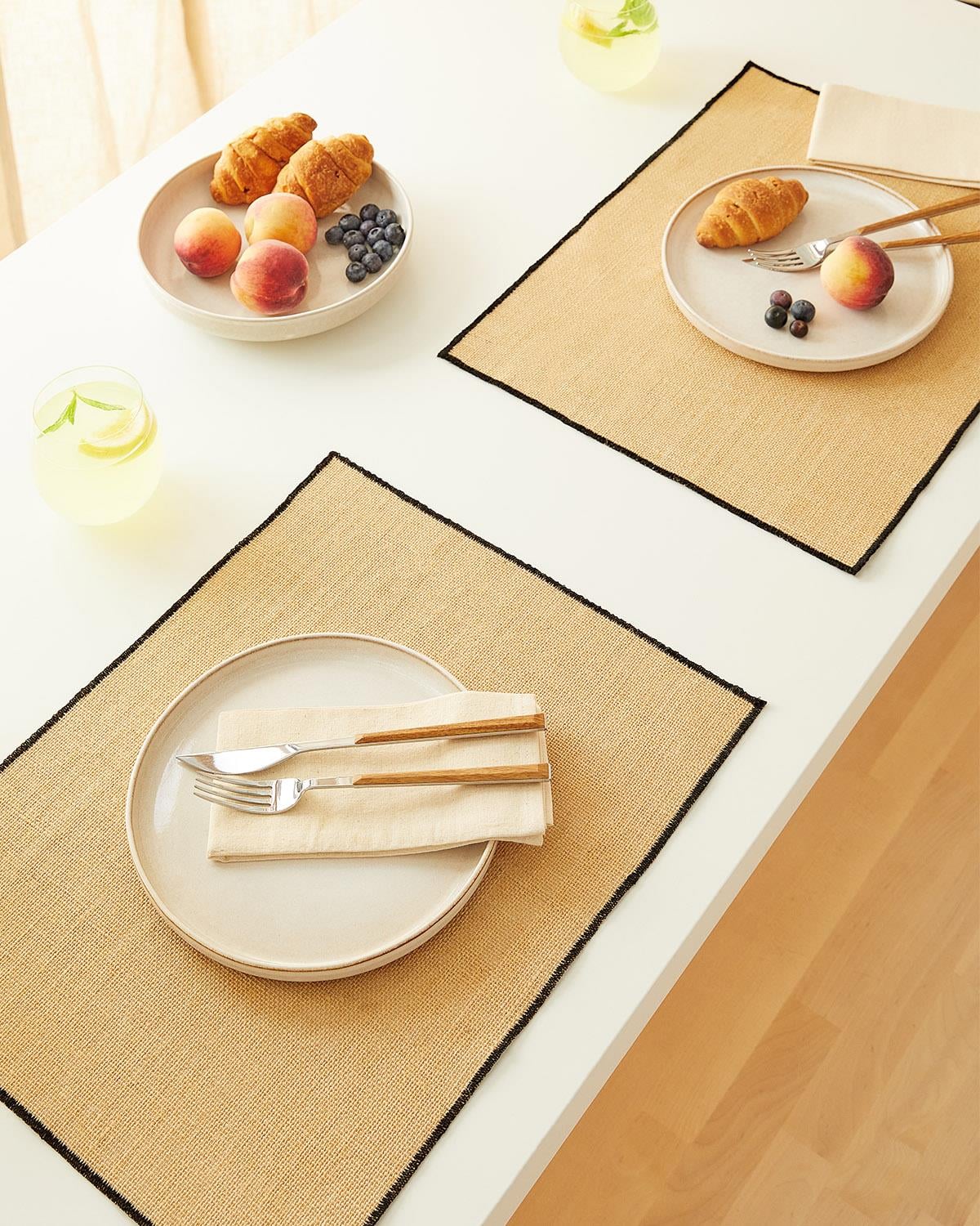 6lı Siyah Dikiş Detaylı Jüt Amerikan Servis 45 x 35 cm