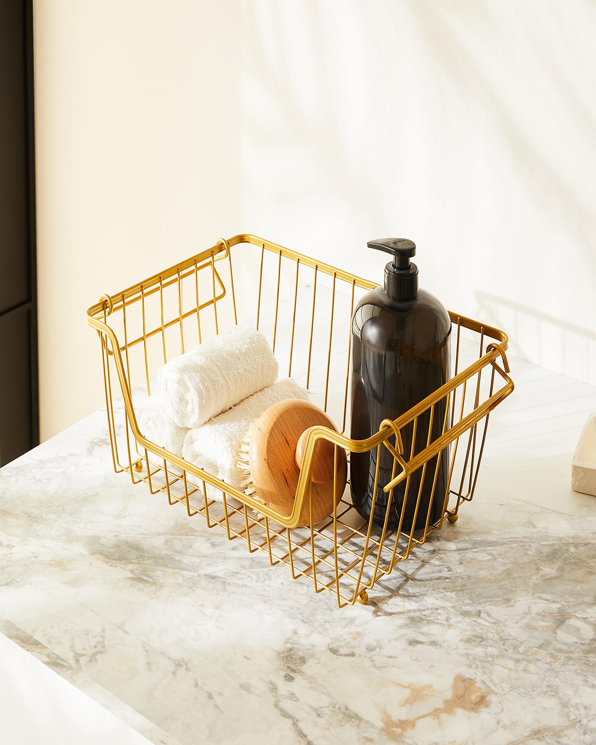 Altın Renk Metal Sepet 32 x 22 x 16 cm