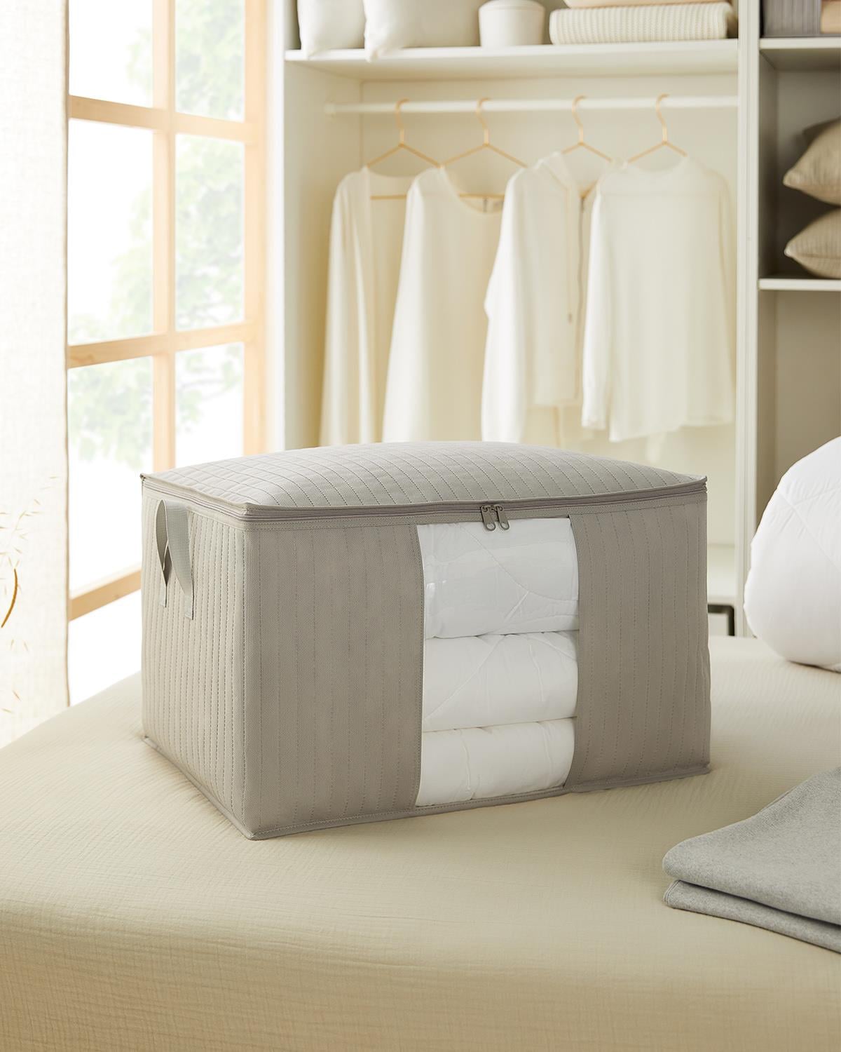 Büyük Boy Pvc Pencereli Gri Renk Kapitone Hurç 60 x 43 x 35 cm