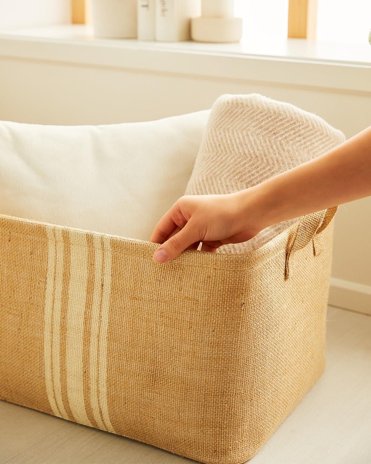 Çizgili Jüt Sepet 42 x 31 x 25 cm