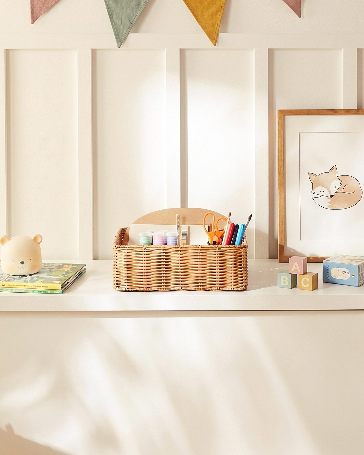 Çocuk Odası Yıkanabilir Bej PP Rattan Sepet 33 x 23 x 11 cm