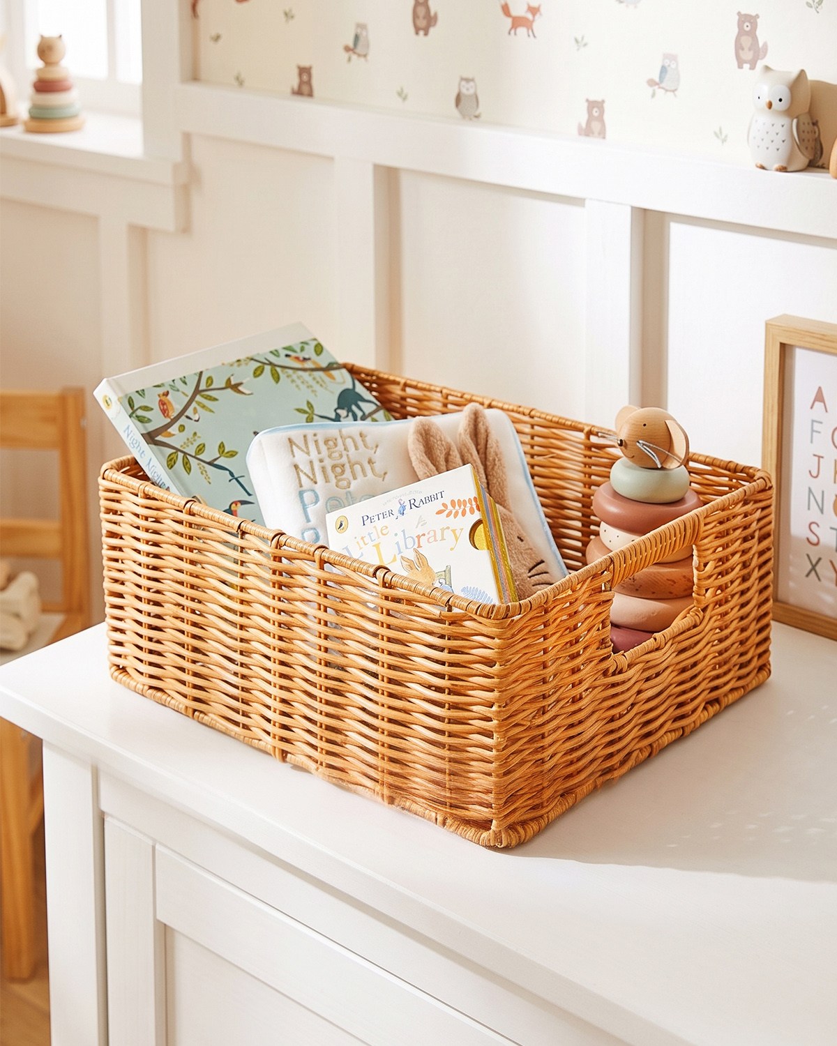 Çocuk Odası Yıkanabilir Bej PP Rattan Sepet 39 x 29 x 13 cm