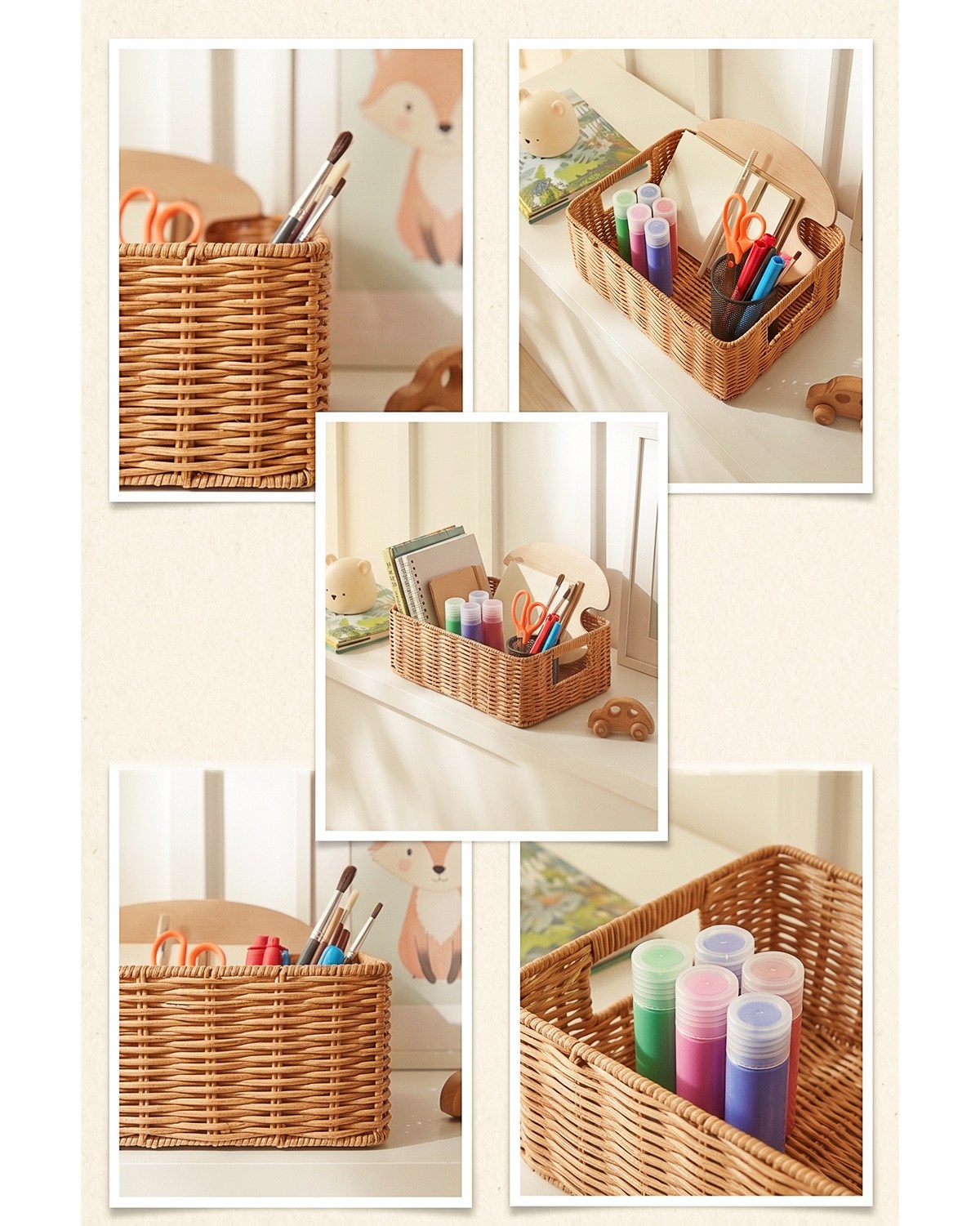 Çocuk Odası Yıkanabilir Bej PP Rattan Sepet 33 x 23 x 11 cm
