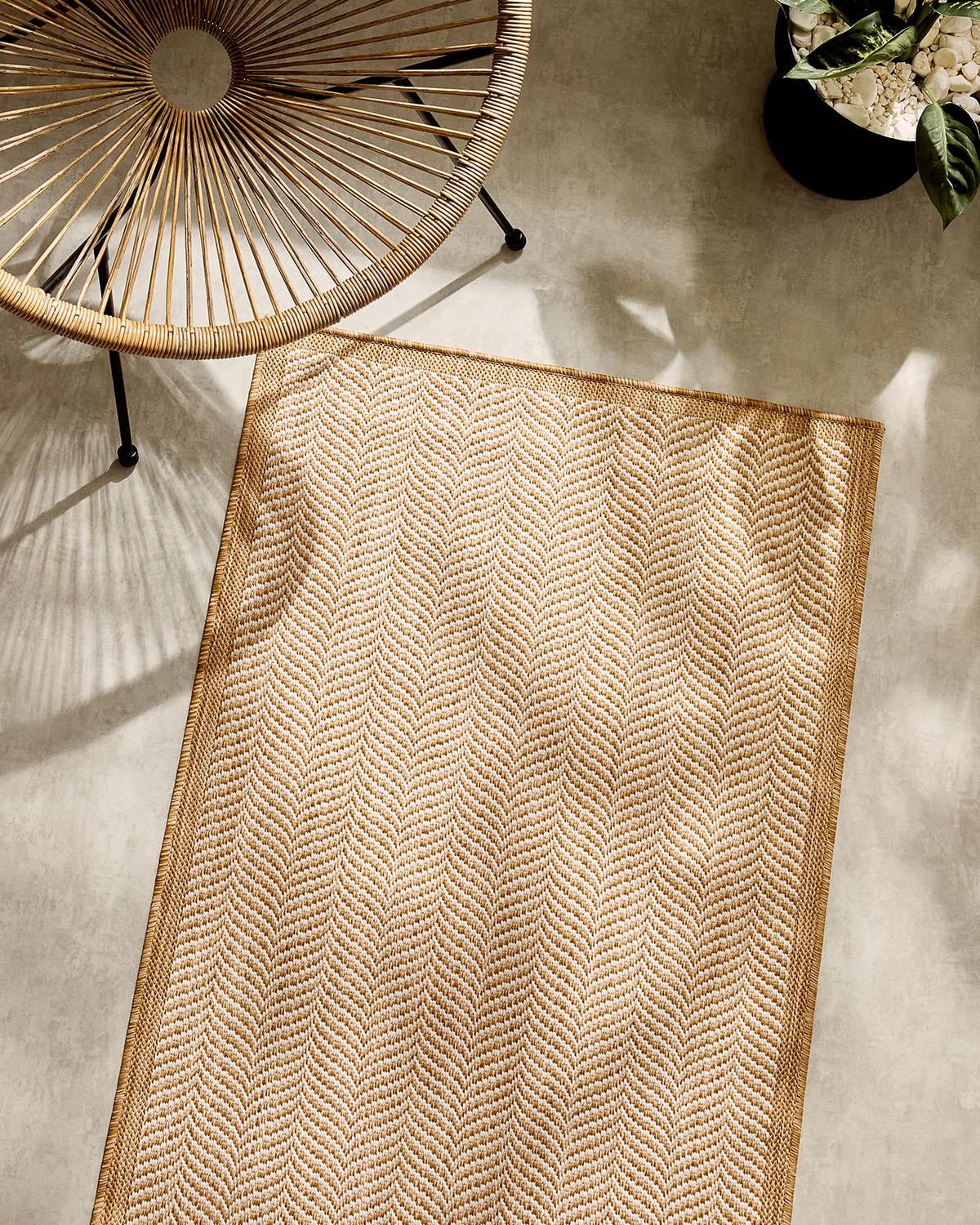 Leke Tutmaz İç Dış Mekan Bej Renk Balıksırtı Halı Kilim 80 x 200 cm