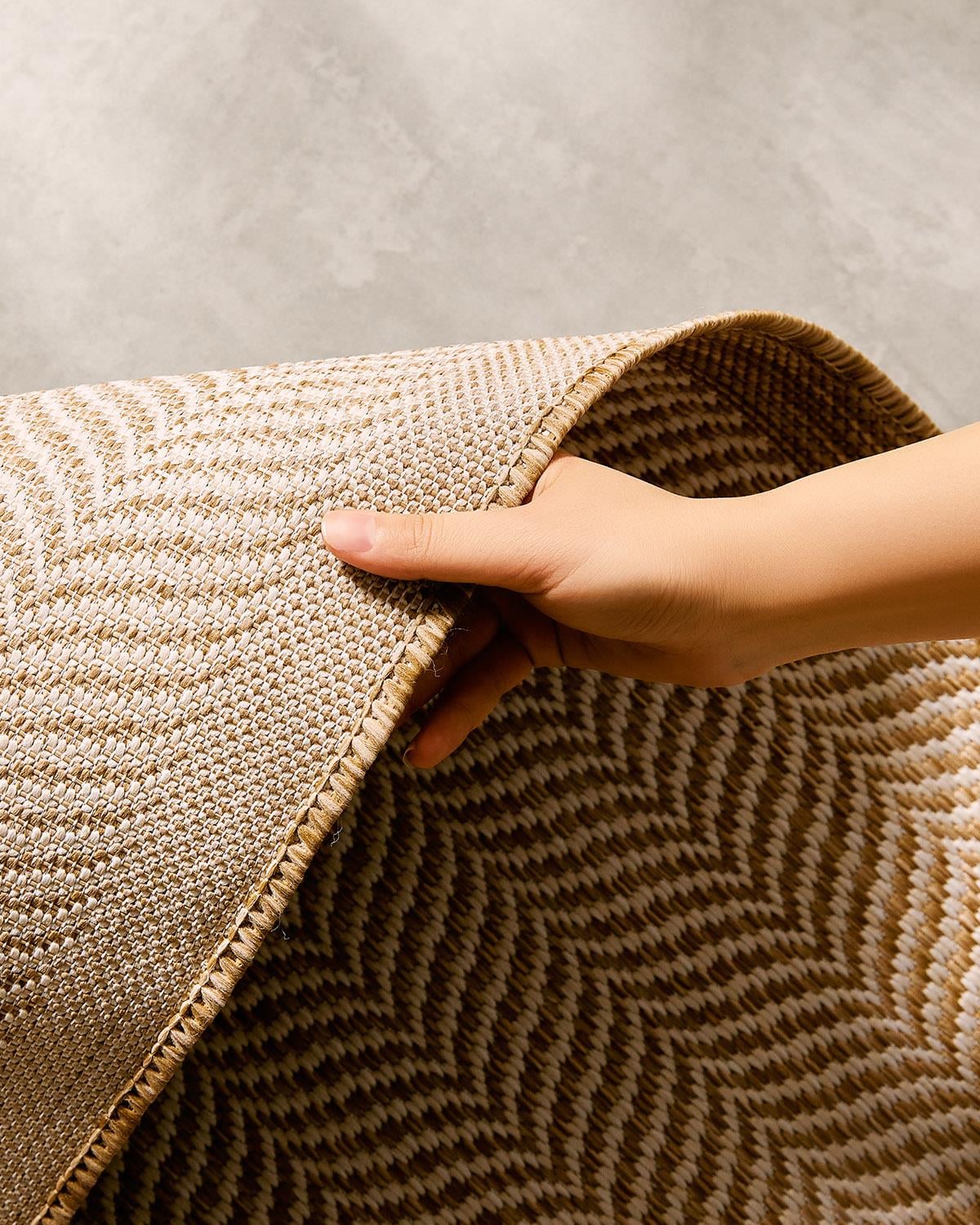 Leke Tutmaz İç Dış Mekan Bej Renk Balıksırtı Halı Kilim 80 x 150 cm