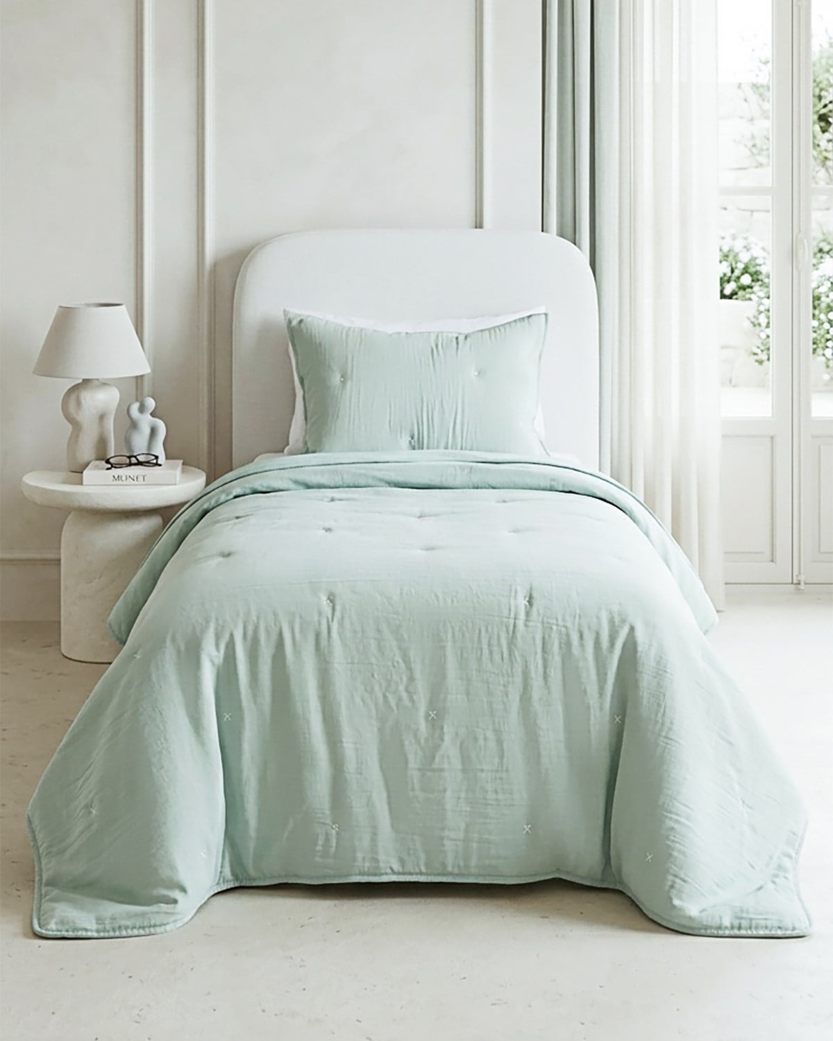 Nakışlı Mint Tek Kişilik Yatak Örtüsü Seti 1 Adet 180 x 230 / 1 Adet 50 x 70 cm