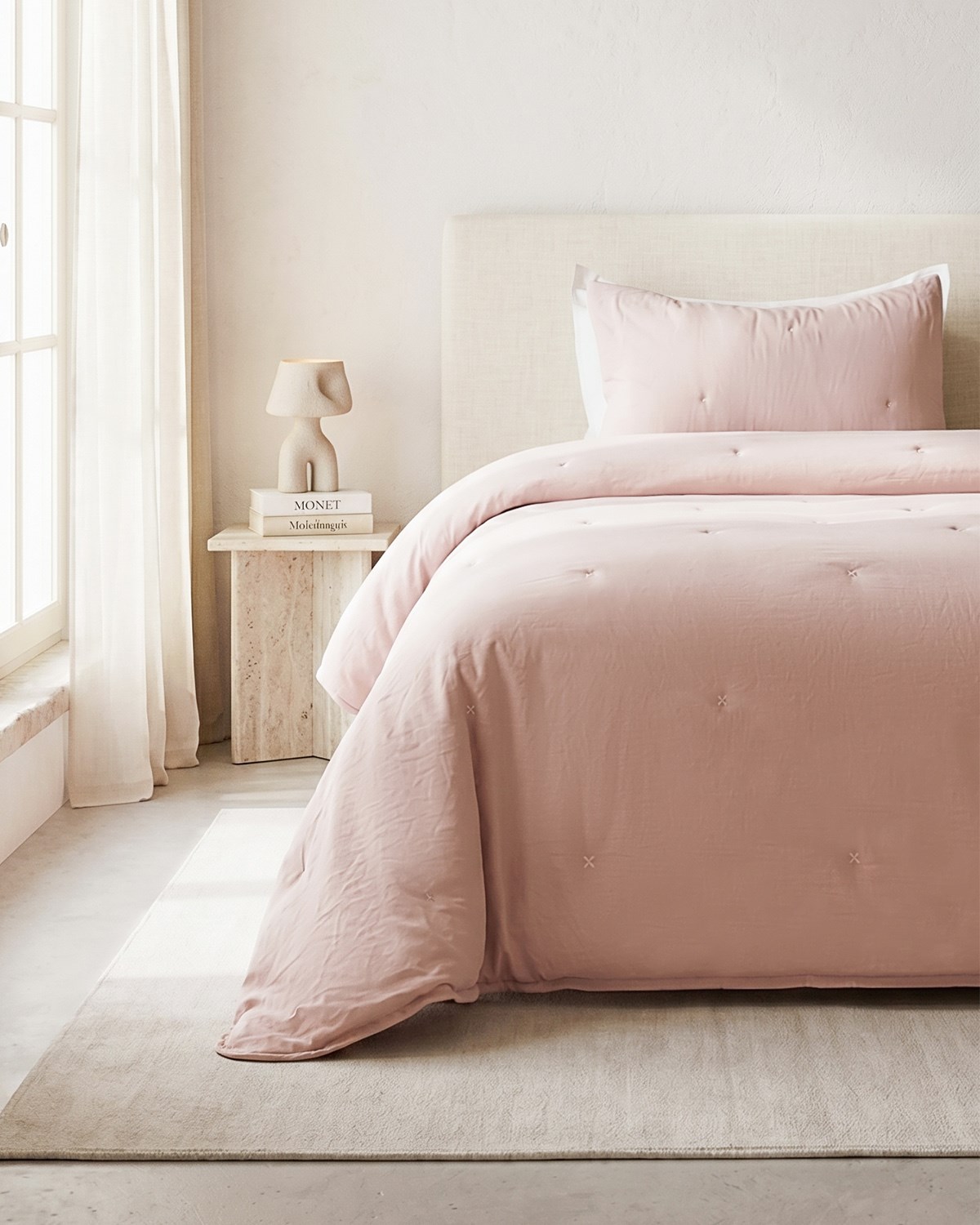 Nakışlı Pudra Tek Kişilik Yatak Örtüsü Seti 1 Adet 180 x 230 / 1 Adet 50 x 70 cm