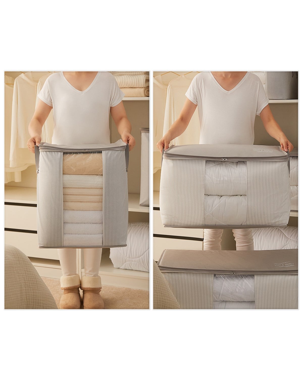 2li Pvc Pencereli Stuff & Things Gri Çizgili Hurç Set