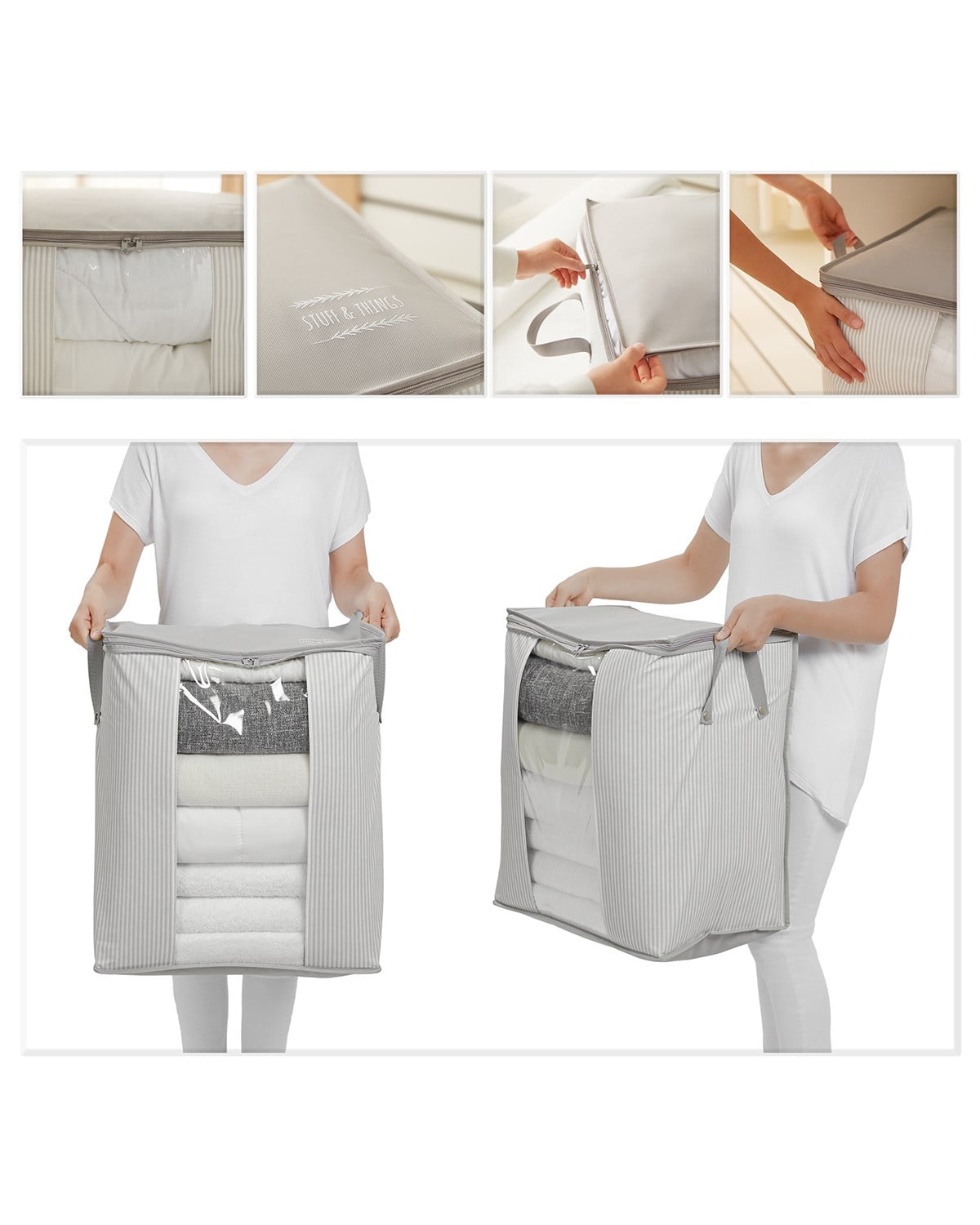 2li Pvc Pencereli Stuff & Things Gri Çizgili Hurç Set