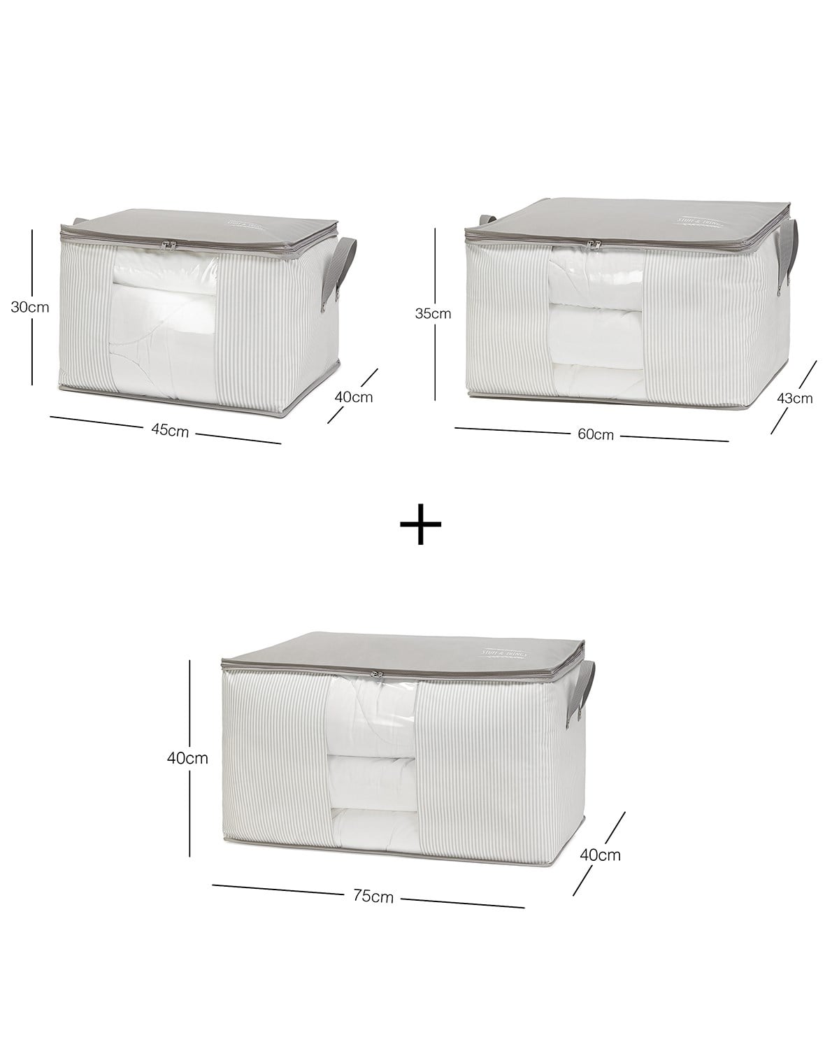 3lü Pvc Pencereli Stuff & Things Gri Çizgili Hurç Set