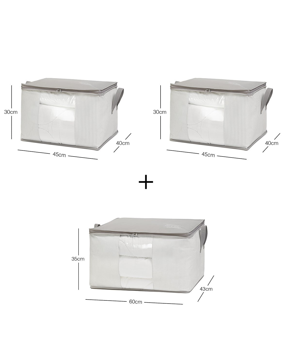 3lü Pvc Pencereli Stuff & Things Gri Çizgili Hurç Set