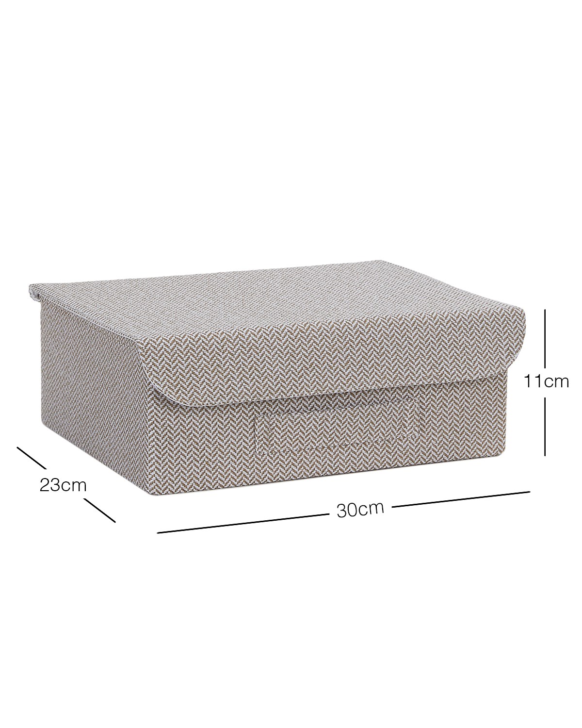 Çekmece İçi Bej Renk Dokulu Kumaş Kapaklı Kutu 30 x 23 x 11 cm