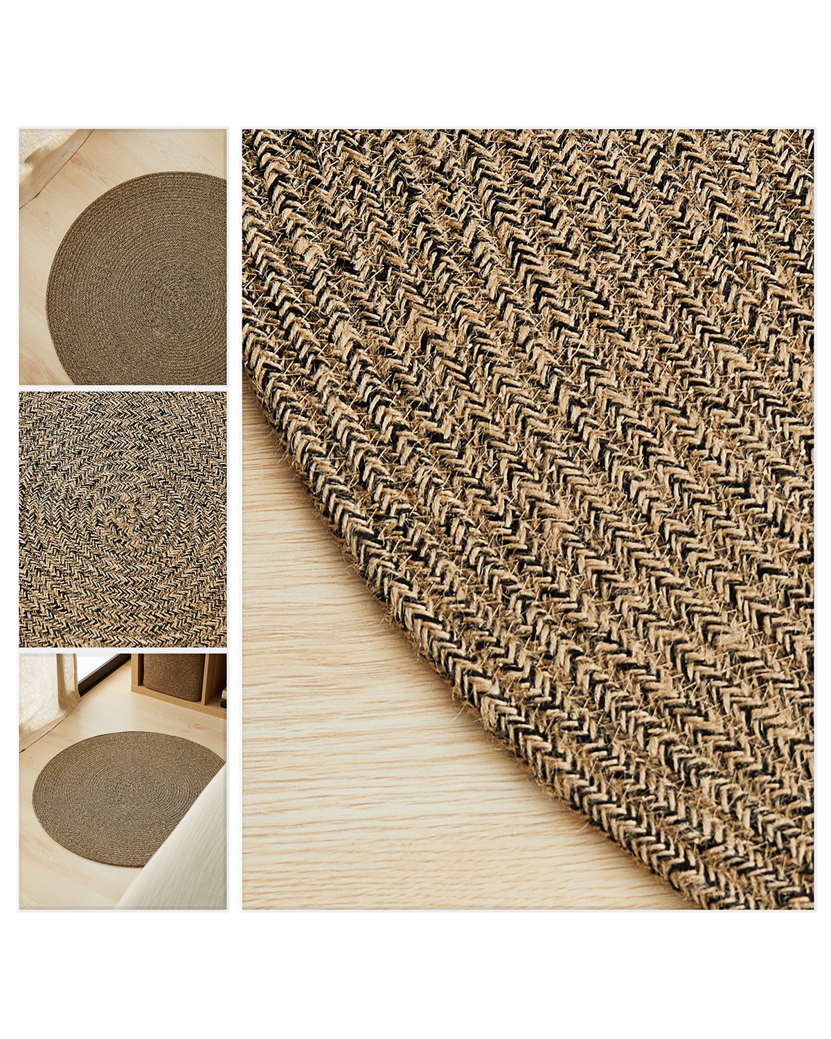 Siyah Kırçıllı Jüt Halı Kilim Ø 80 cm