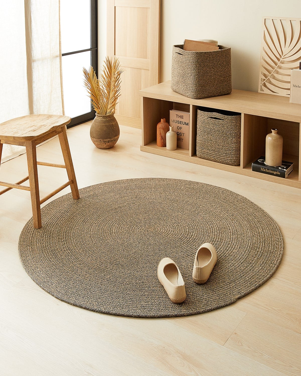 Siyah Kırçıllı Jüt Halı Kilim Ø 120 cm
