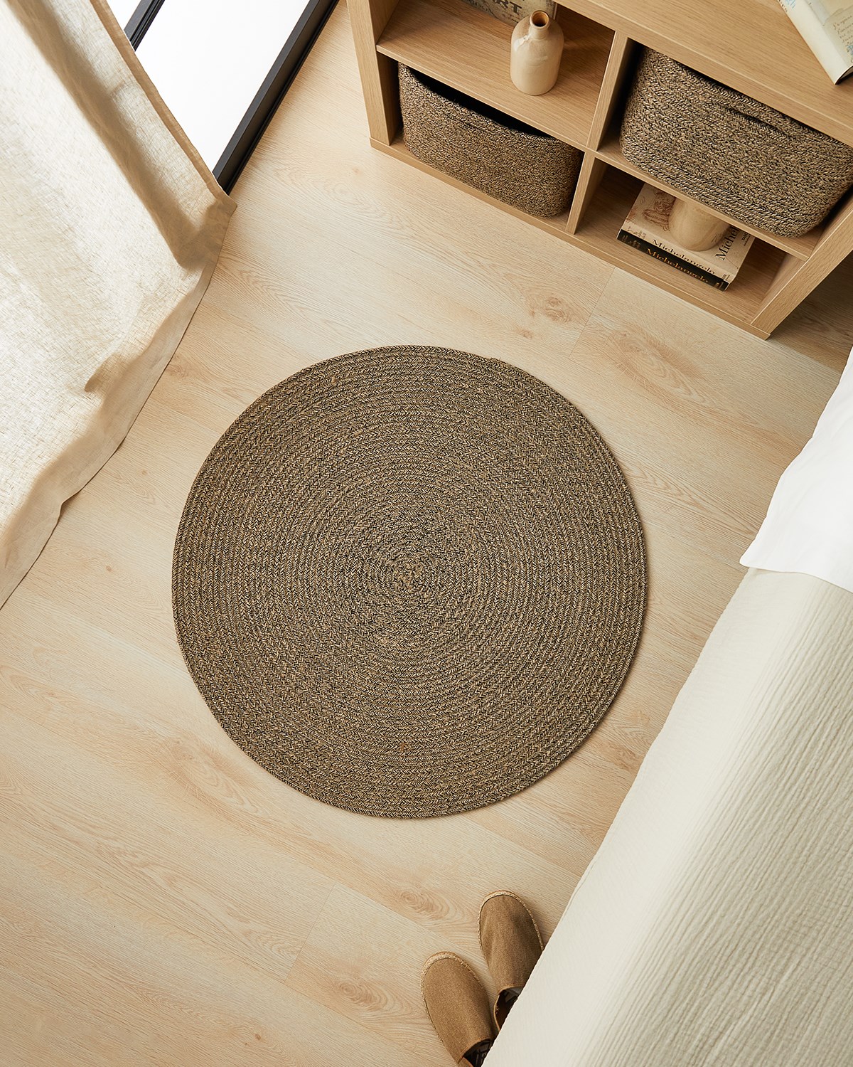 Siyah Kırçıllı Jüt Halı Kilim Ø 80 cm