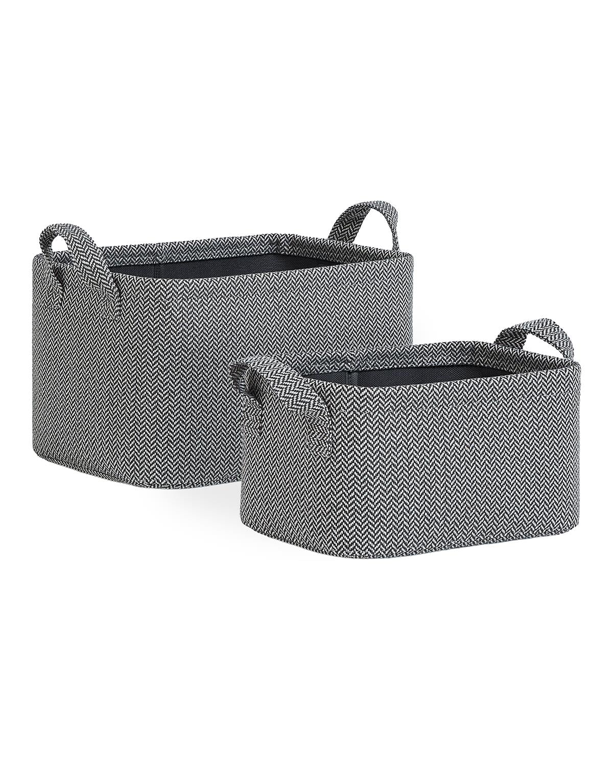 2li Antrasit Renk Dokulu Kumaş Sepet Set 24 x 17 x 12 / 30 x 21 x 18 cm